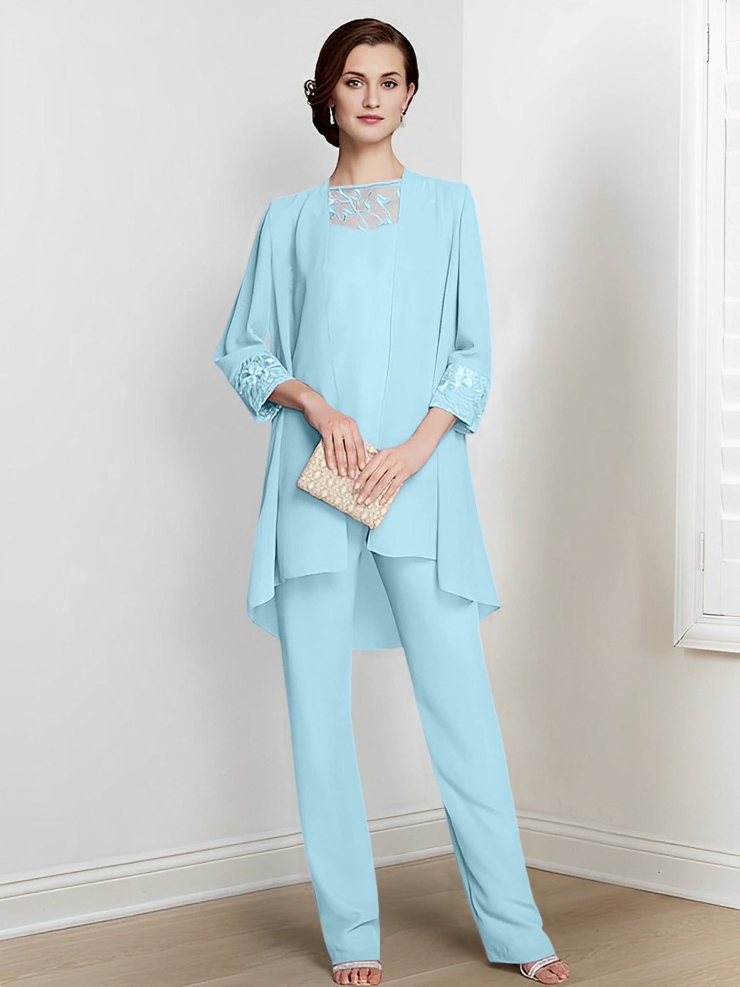 Chiffon Long Sleeves Mother Of The Bride Pantsuits With Jacket