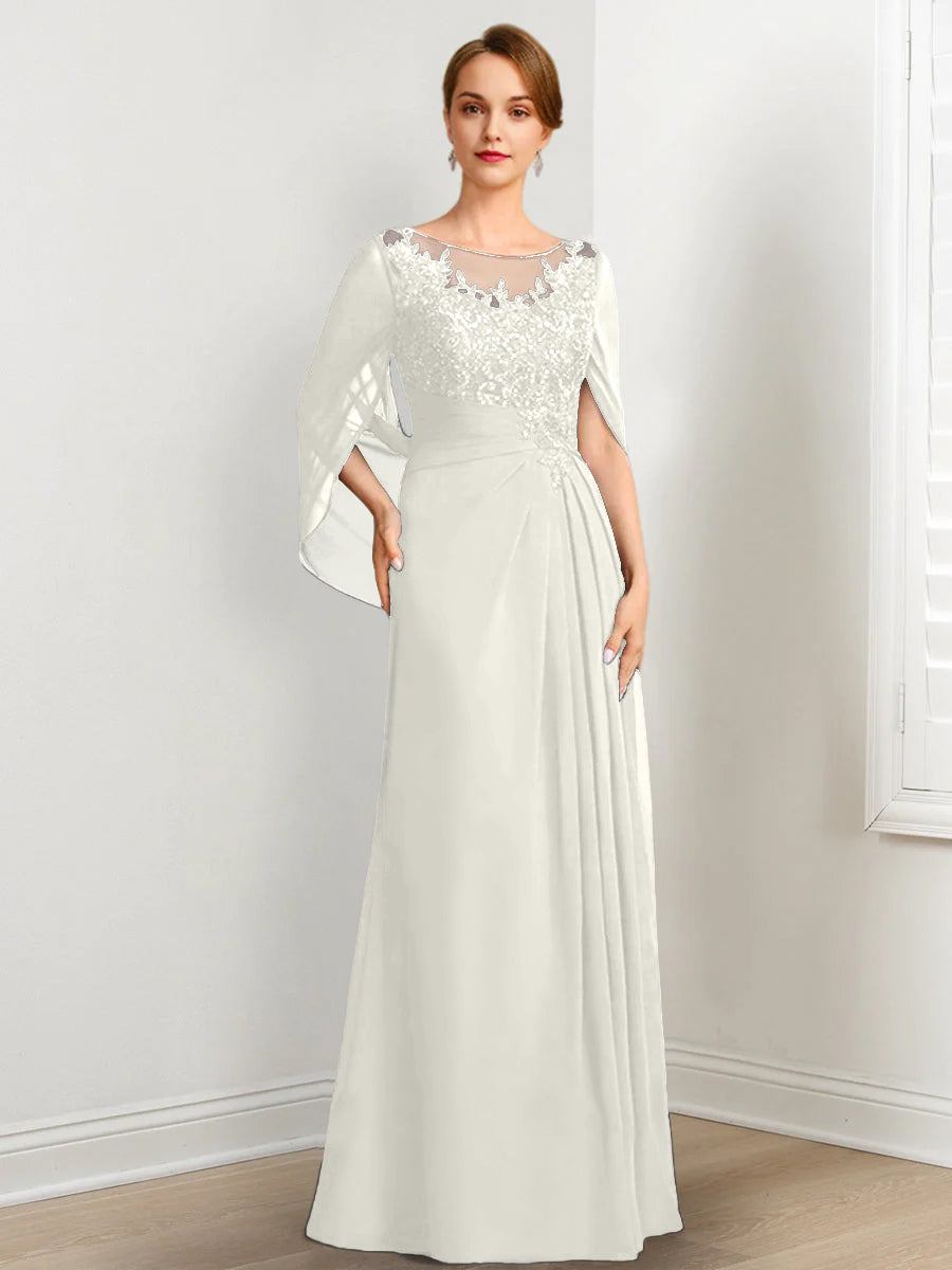 Vestidos de madre de la novia de corte A/princesa, largo hasta el suelo, con escote redondo, plisados y lentejuelas