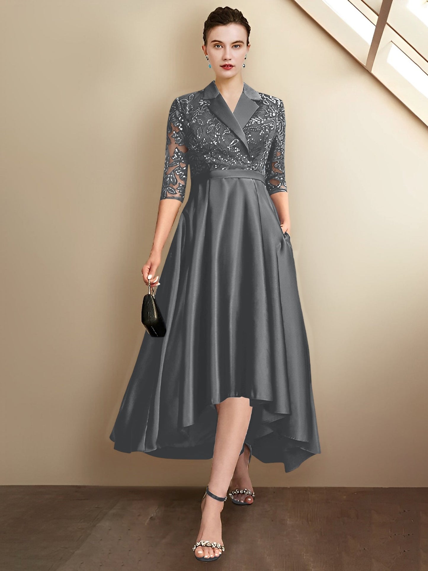 Etui-Linie V-Ausschnitt Wadenlang Brautmutterkleider