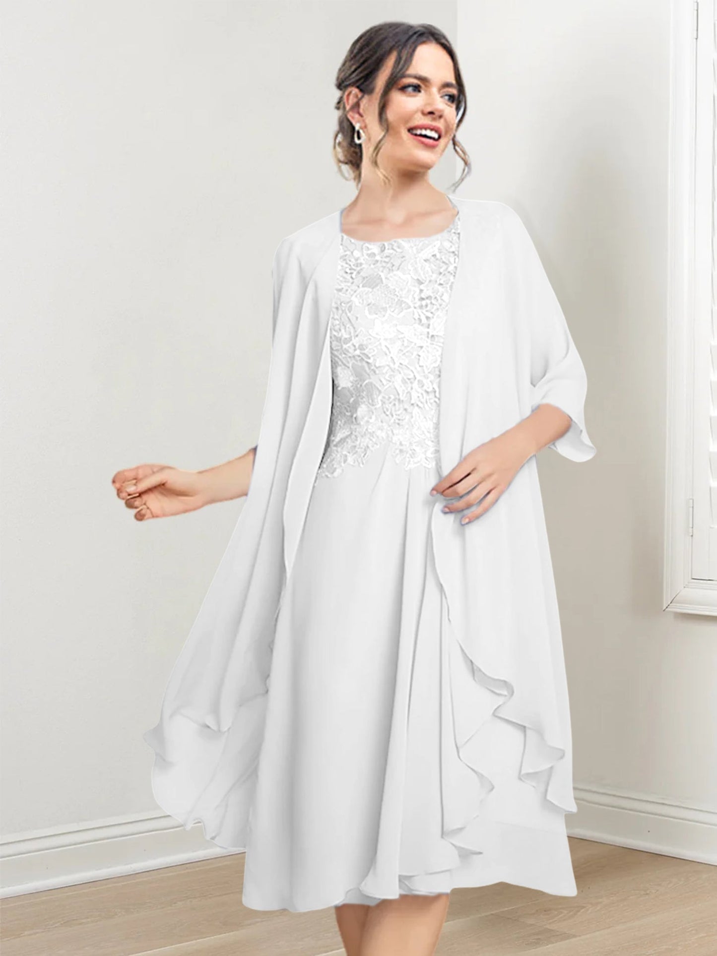 Vestidos de madre de la novia de corte A/princesa con escote redondo y largo hasta la rodilla