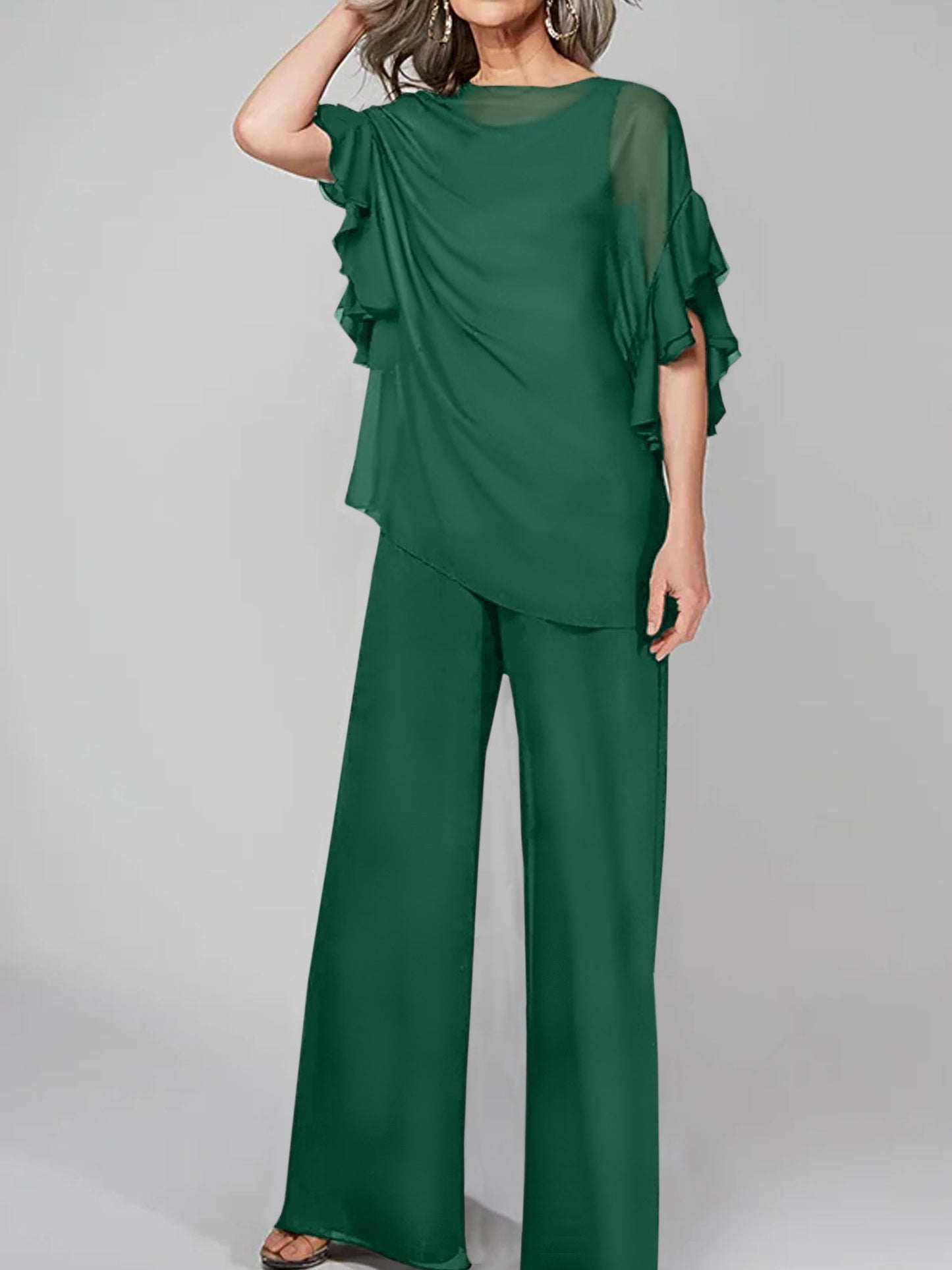 Jumpsuits Scoop Halbarm Chiffon Mutter der Braut Hosenanzüge