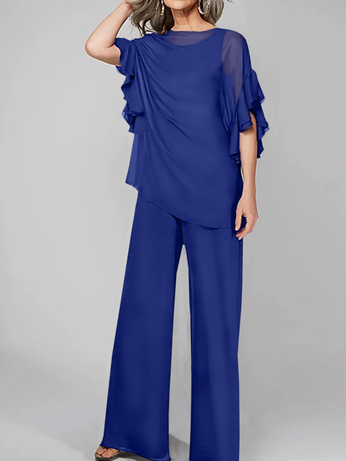 Jumpsuits Scoop Halbarm Chiffon Mutter der Braut Hosenanzüge