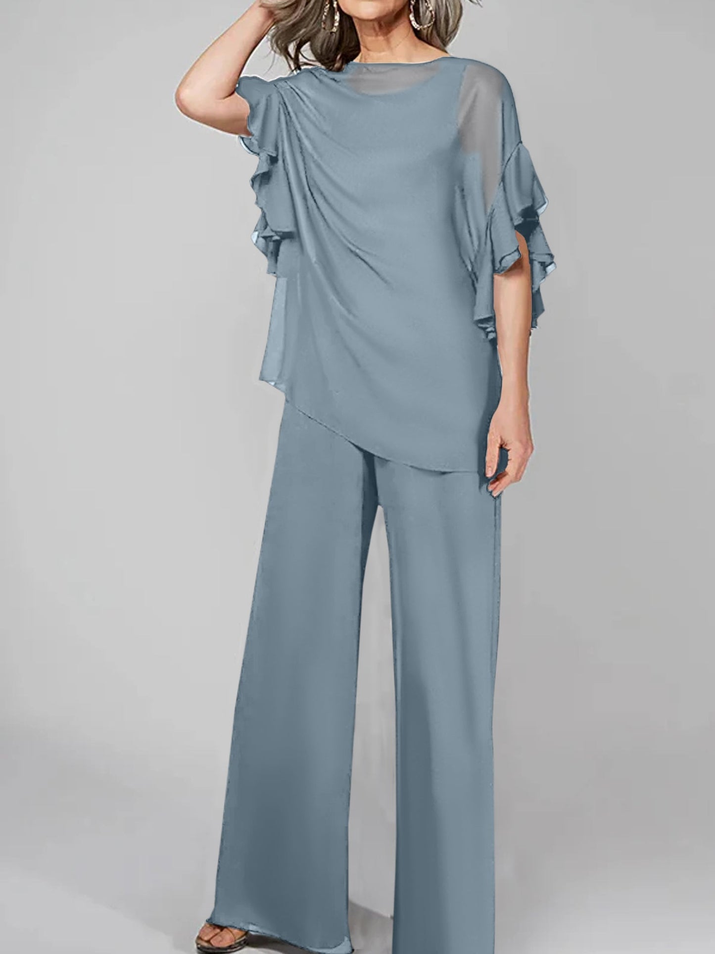 Jumpsuits Scoop Halbarm Chiffon Mutter der Braut Hosenanzüge
