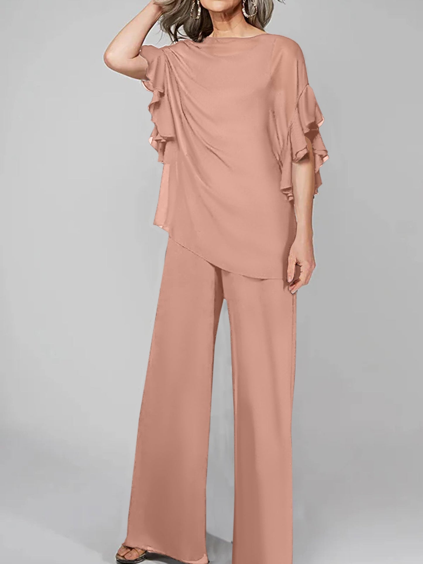 Jumpsuits Scoop Halbarm Chiffon Mutter der Braut Hosenanzüge