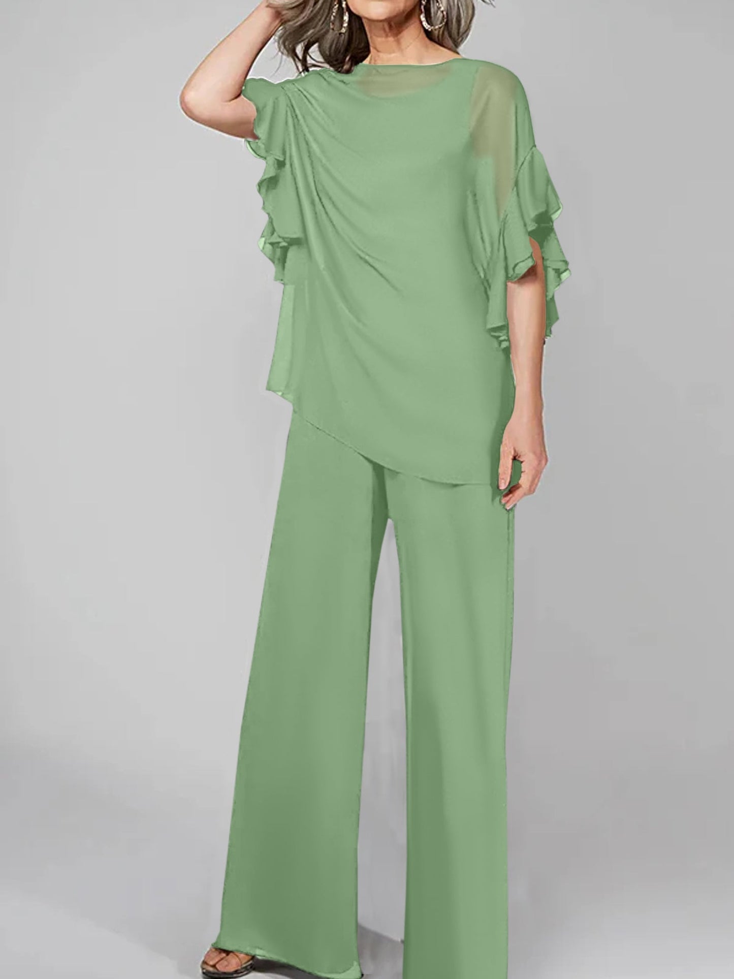 Jumpsuits Scoop Halbarm Chiffon Mutter der Braut Hosenanzüge