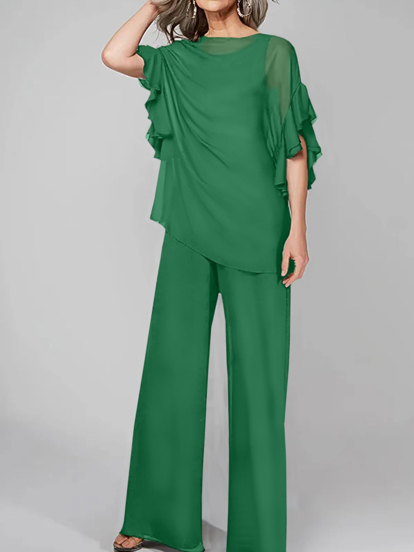 Jumpsuits Scoop Halbarm Chiffon Mutter der Braut Hosenanzüge