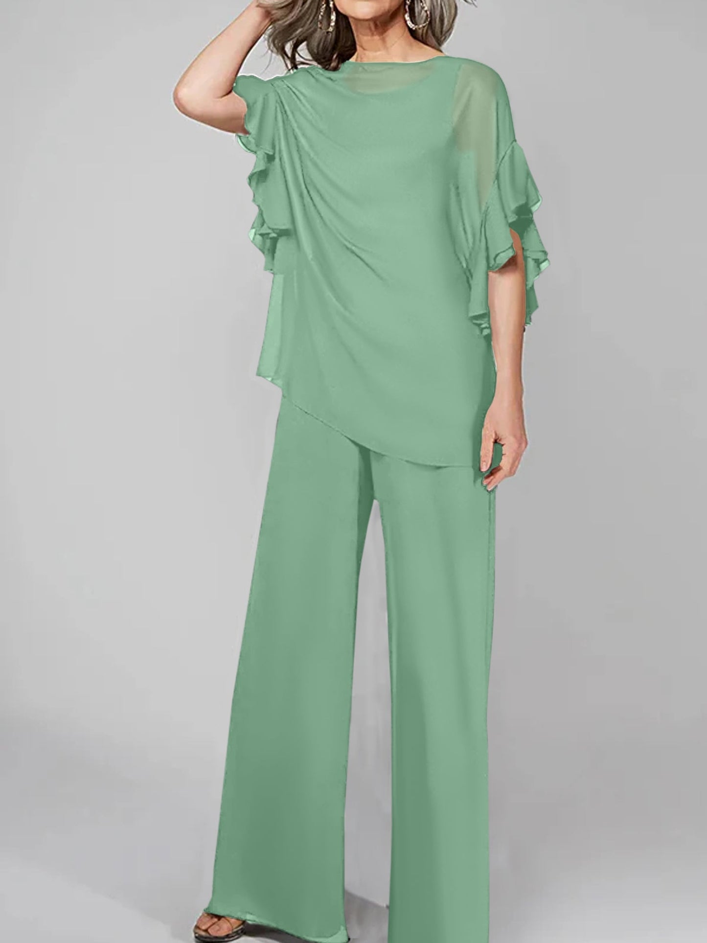 Jumpsuits Scoop Halbarm Chiffon Mutter der Braut Hosenanzüge