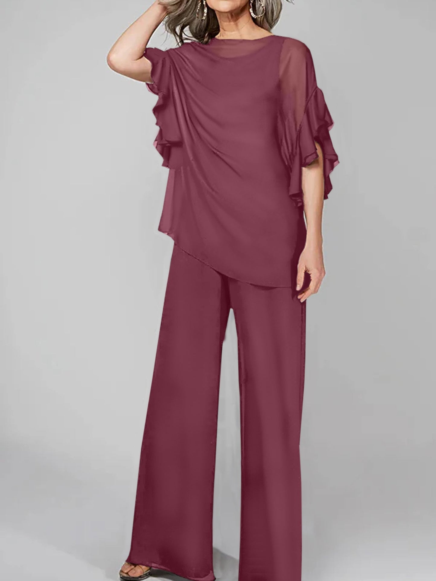 Jumpsuits Scoop Halbarm Chiffon Mutter der Braut Hosenanzüge