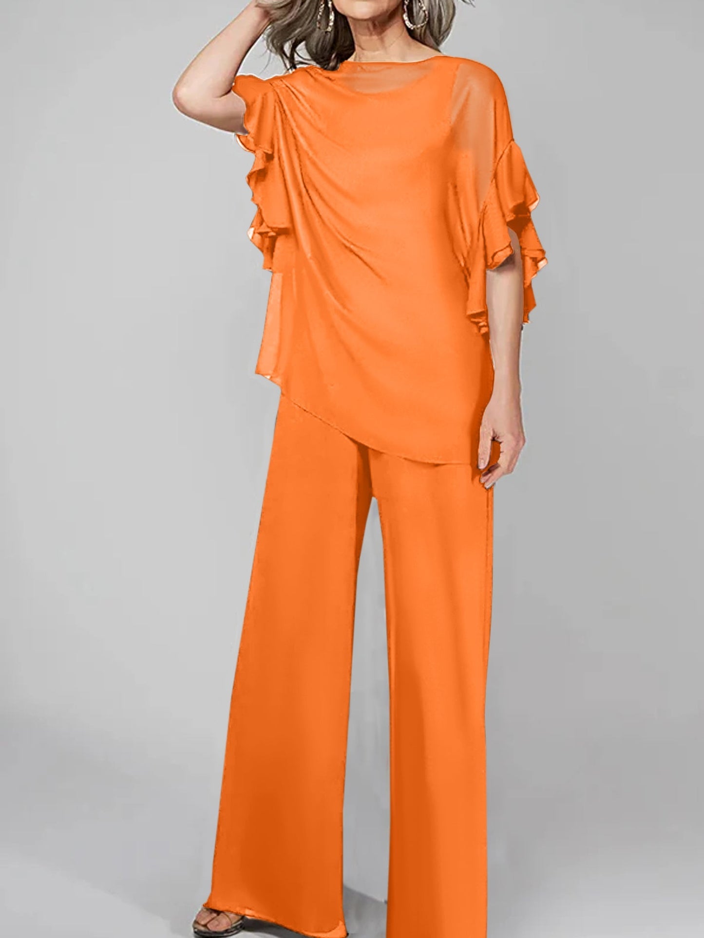 Jumpsuits Scoop Halbarm Chiffon Mutter der Braut Hosenanzüge