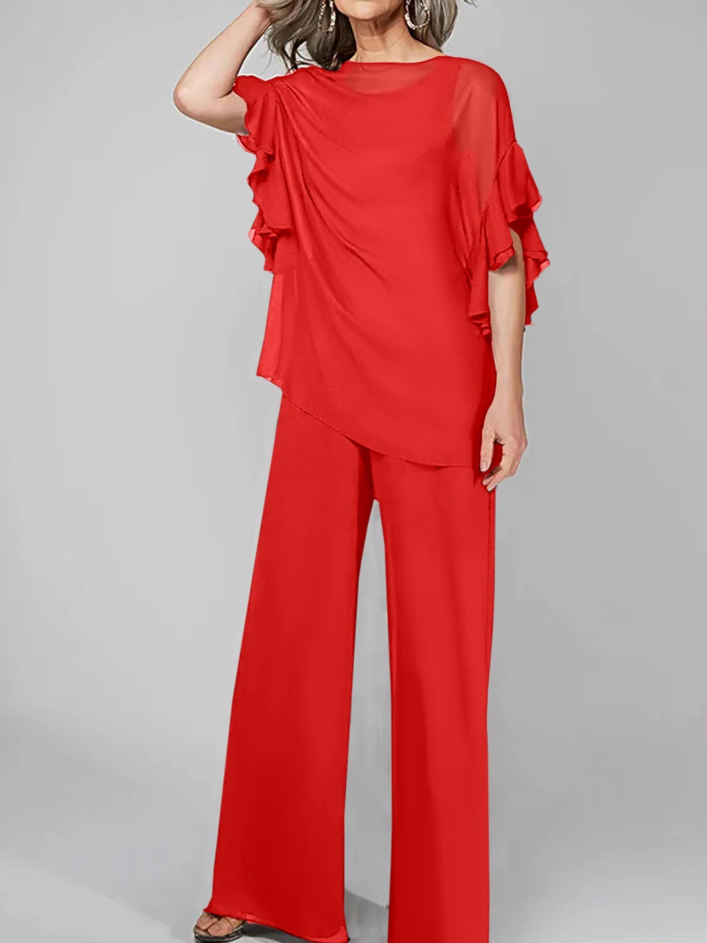 Jumpsuits Scoop Halbarm Chiffon Mutter der Braut Hosenanzüge