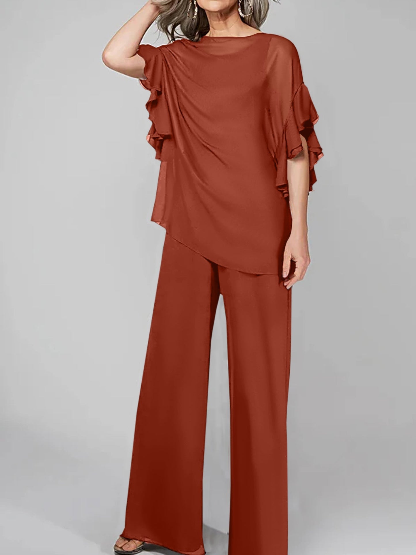 Jumpsuits Scoop Halbarm Chiffon Mutter der Braut Hosenanzüge