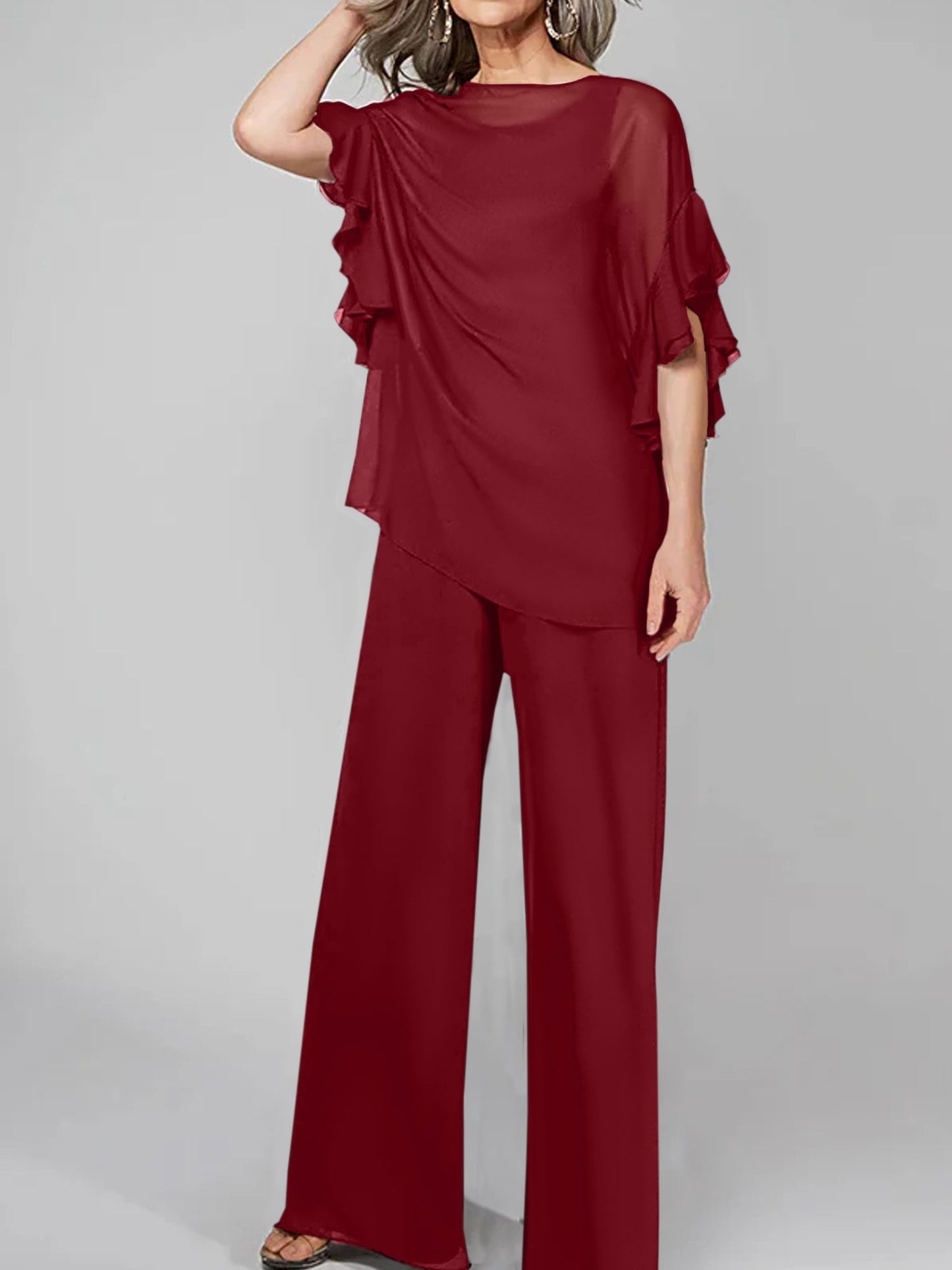Jumpsuits Scoop Halbarm Chiffon Mutter der Braut Hosenanzüge