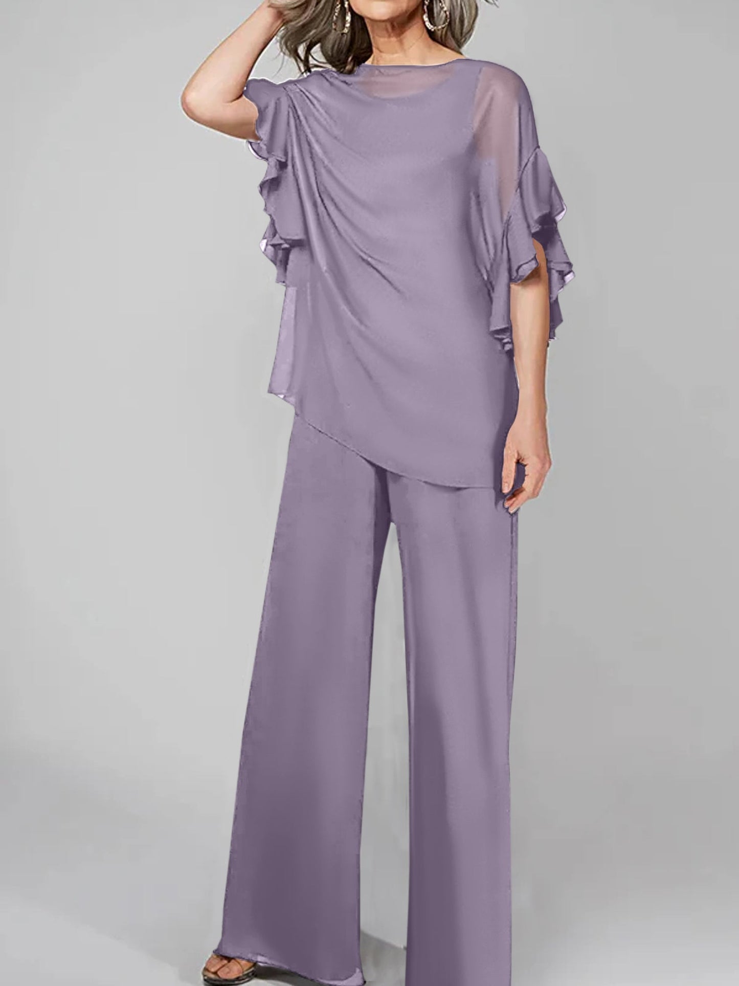 Jumpsuits Scoop Halbarm Chiffon Mutter der Braut Hosenanzüge