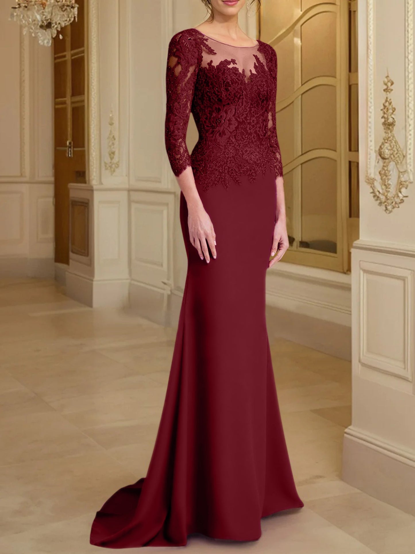 Trompete/Meerjungfrau-Linie U-Ausschnitt Lange Ärmel Kleider für die Brautmutter mit Spitze