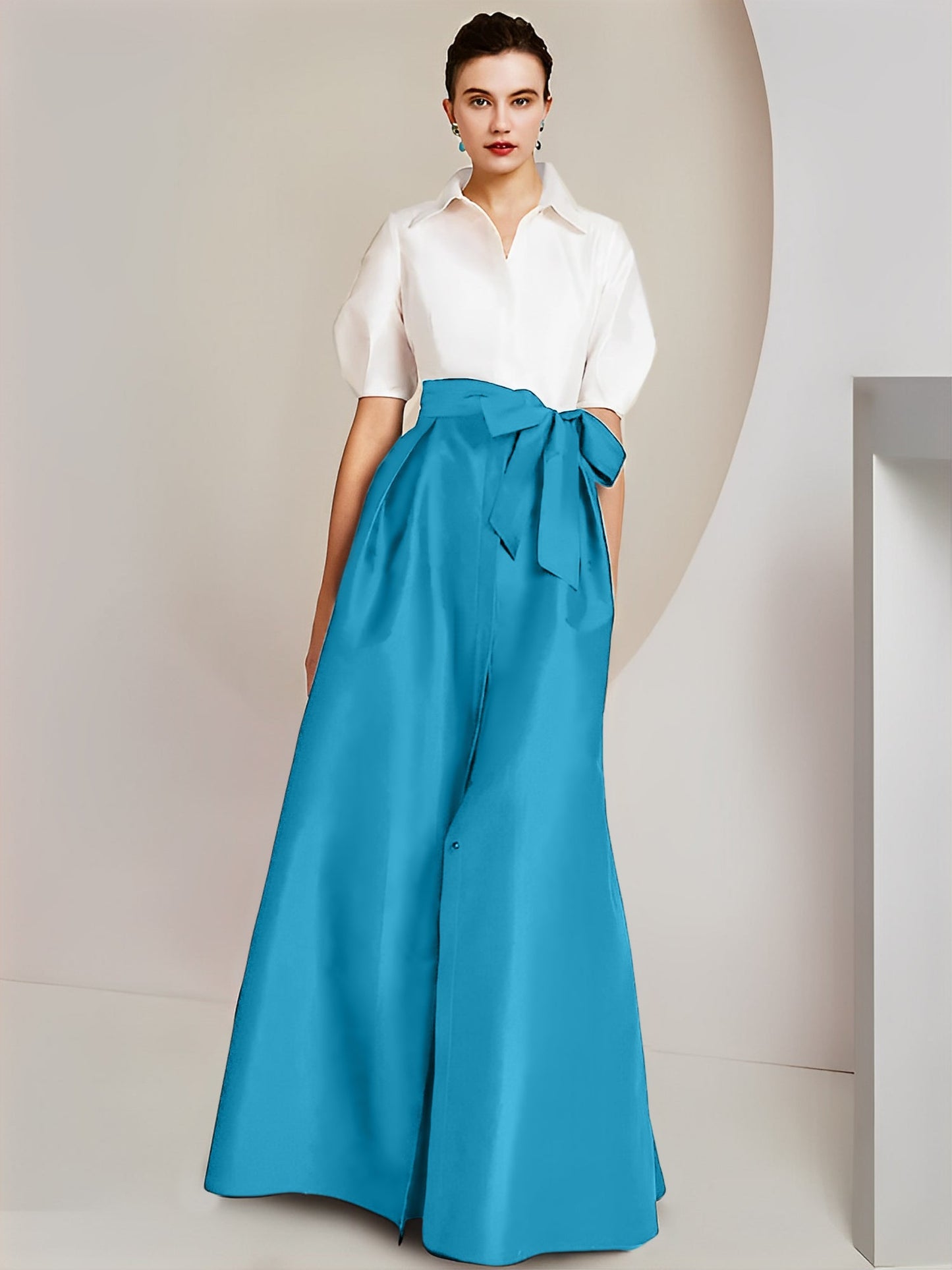 A-Line/Princess Shirt Collar Short Sleeves 2 pieces Mother Of The Bride Dresses