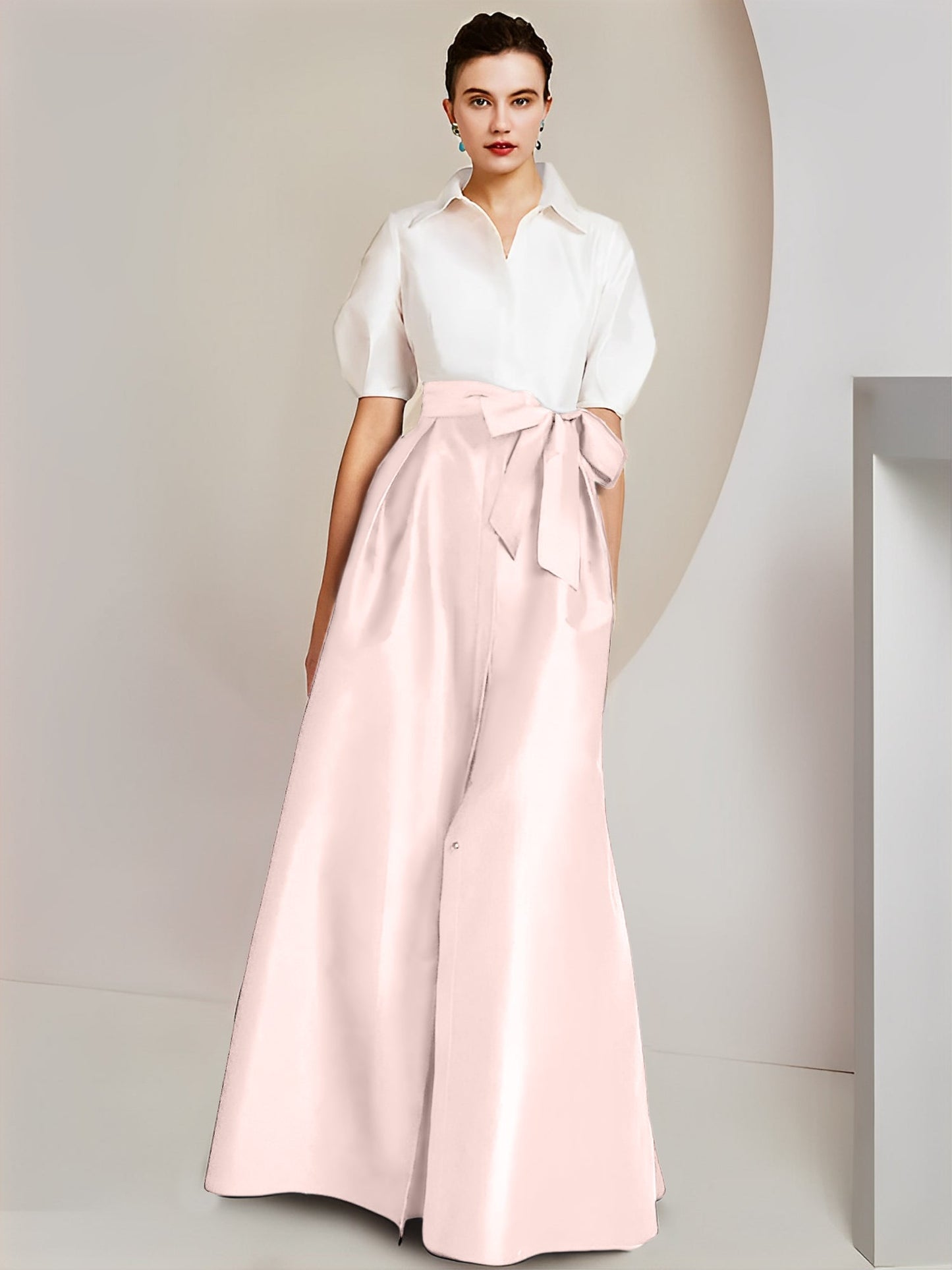 A-Line/Princess Shirt Collar Short Sleeves 2 pieces Mother Of The Bride Dresses