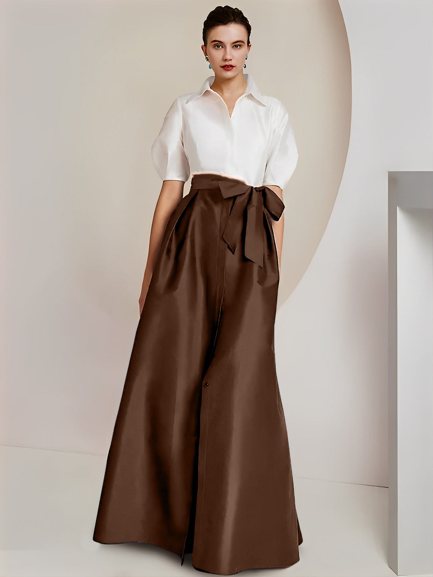 A-Line/Princess Shirt Collar Short Sleeves 2 pieces Mother Of The Bride Dresses