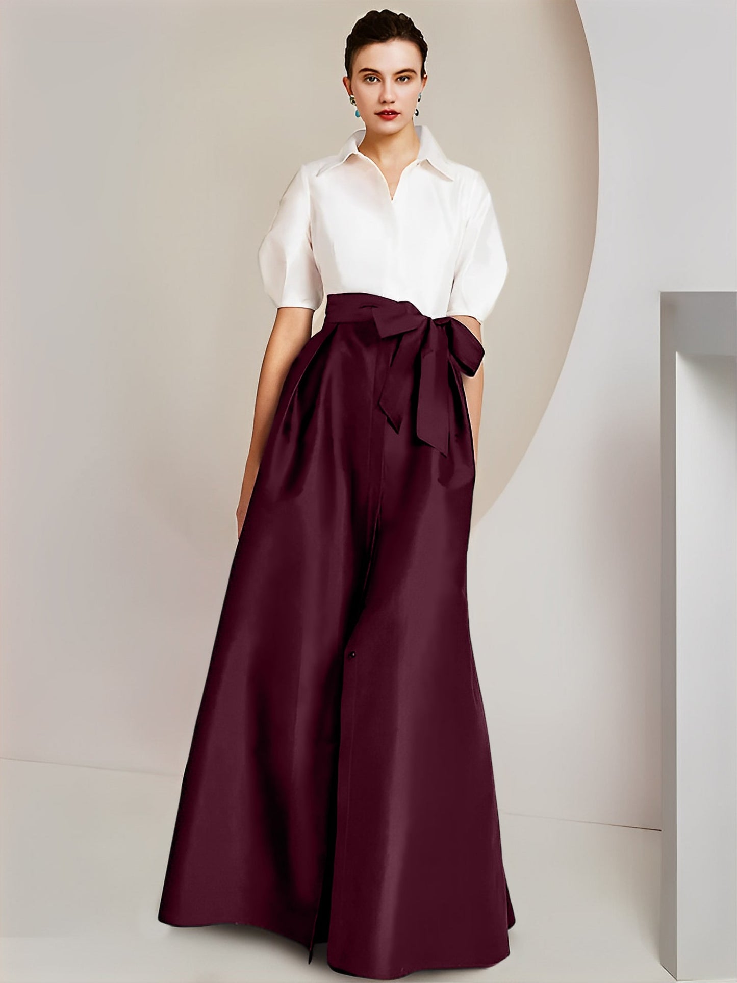 A-Line/Princess Shirt Collar Short Sleeves 2 pieces Mother Of The Bride Dresses