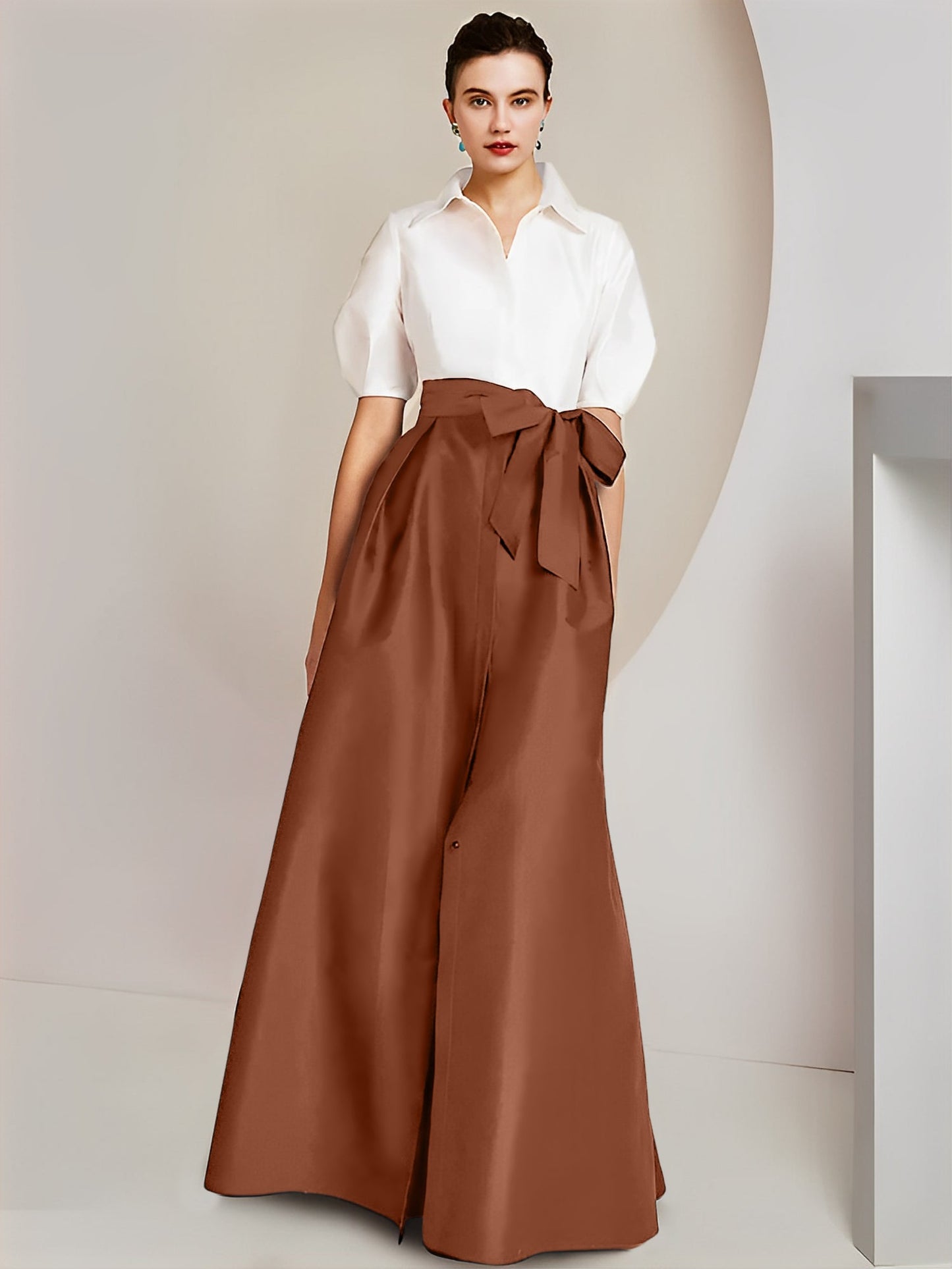 A-Line/Princess Shirt Collar Short Sleeves 2 pieces Mother Of The Bride Dresses