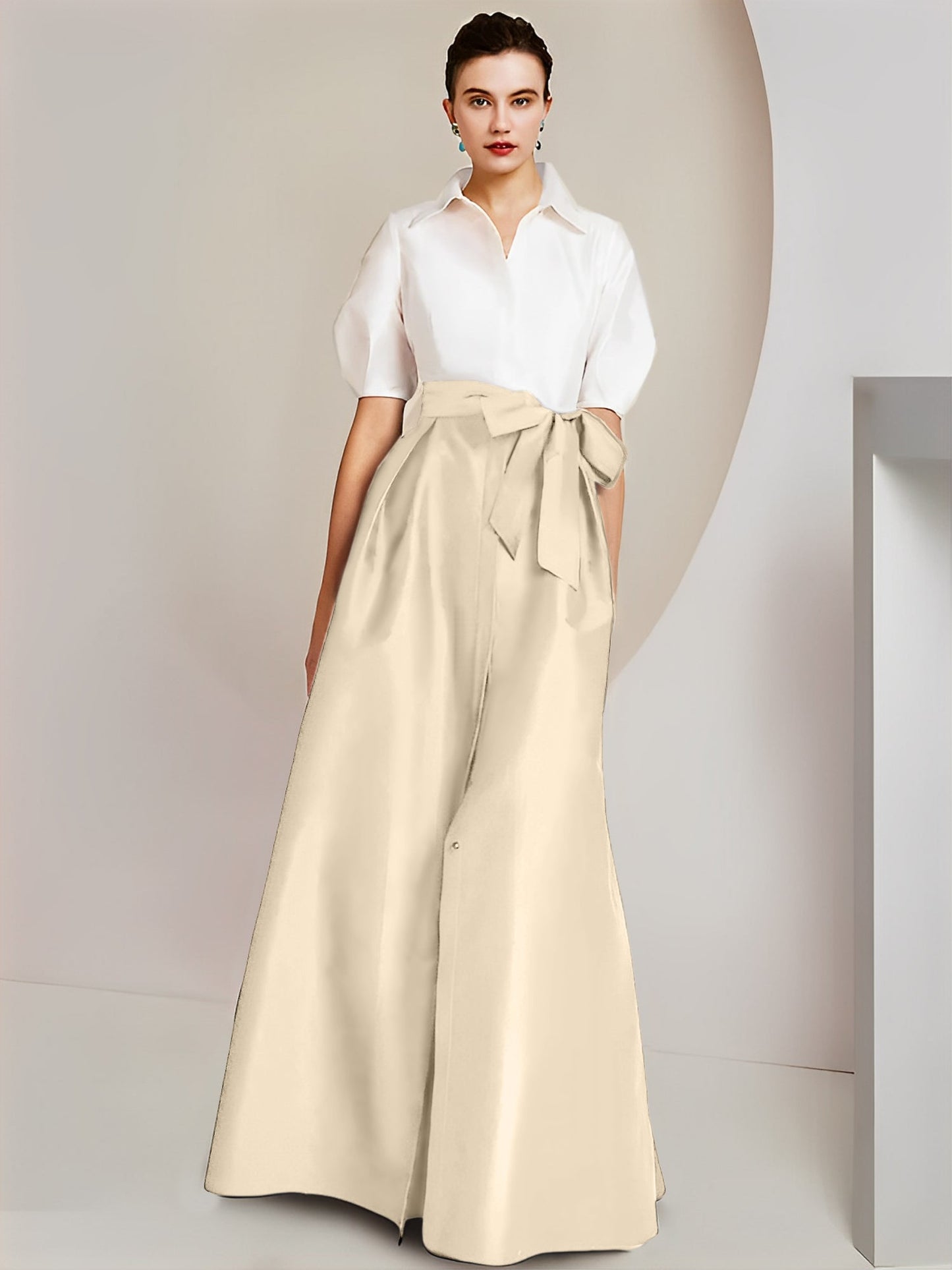 A-Line/Princess Shirt Collar Short Sleeves 2 pieces Mother Of The Bride Dresses