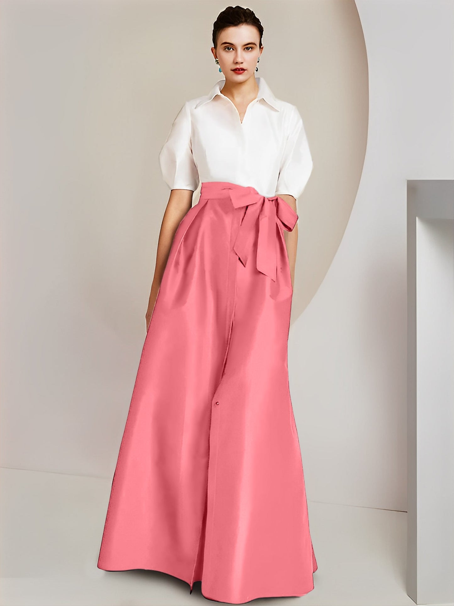 A-Line/Princess Shirt Collar Short Sleeves 2 pieces Mother Of The Bride Dresses