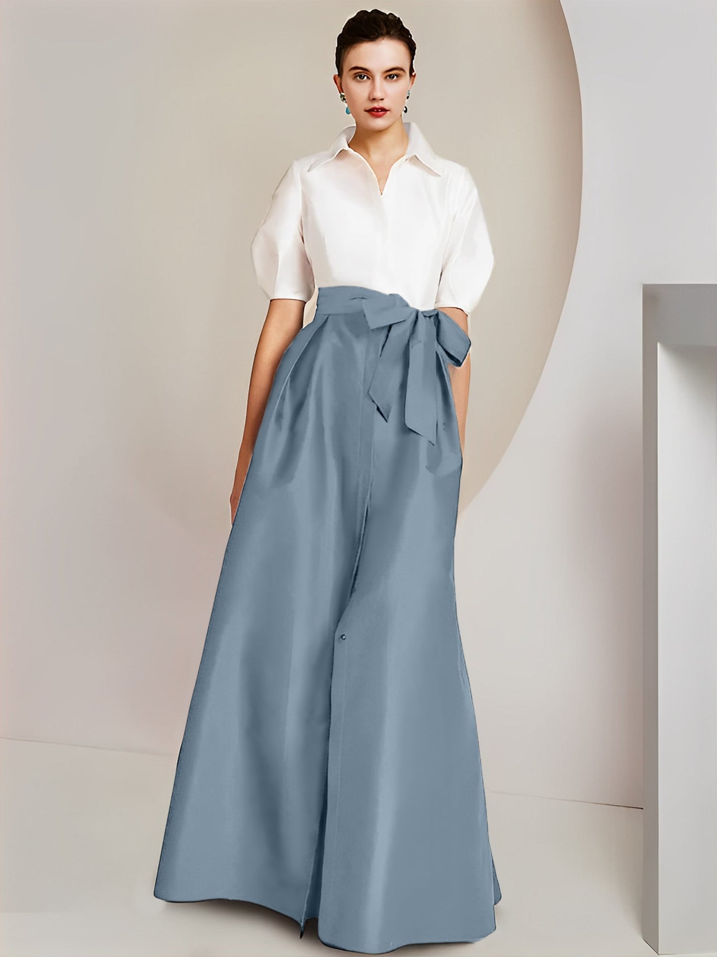 A-Line/Princess Shirt Collar Short Sleeves 2 pieces Mother Of The Bride Dresses