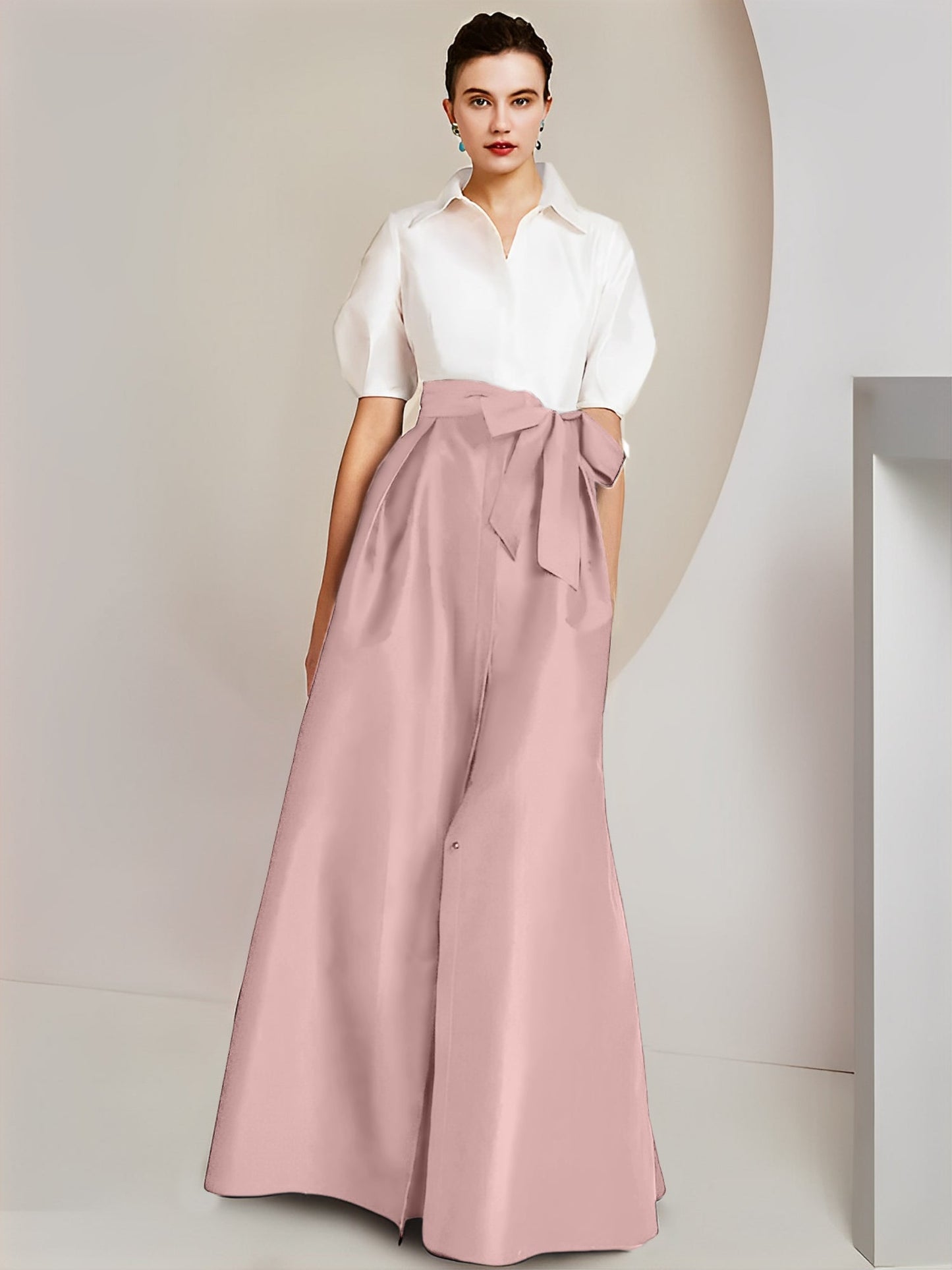 A-Line/Princess Shirt Collar Short Sleeves 2 pieces Mother Of The Bride Dresses