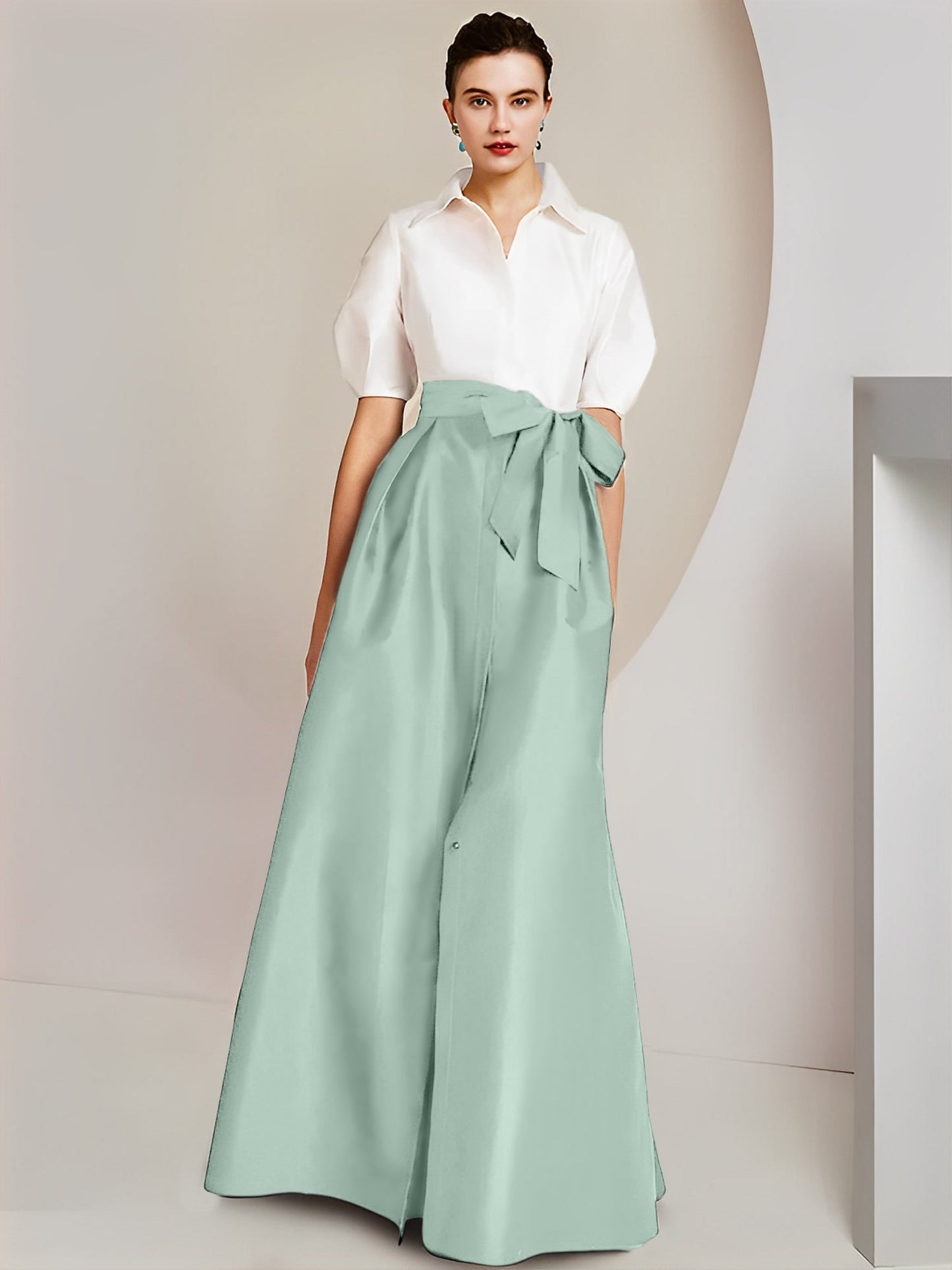 A-Line/Princess Shirt Collar Short Sleeves 2 pieces Mother Of The Bride Dresses