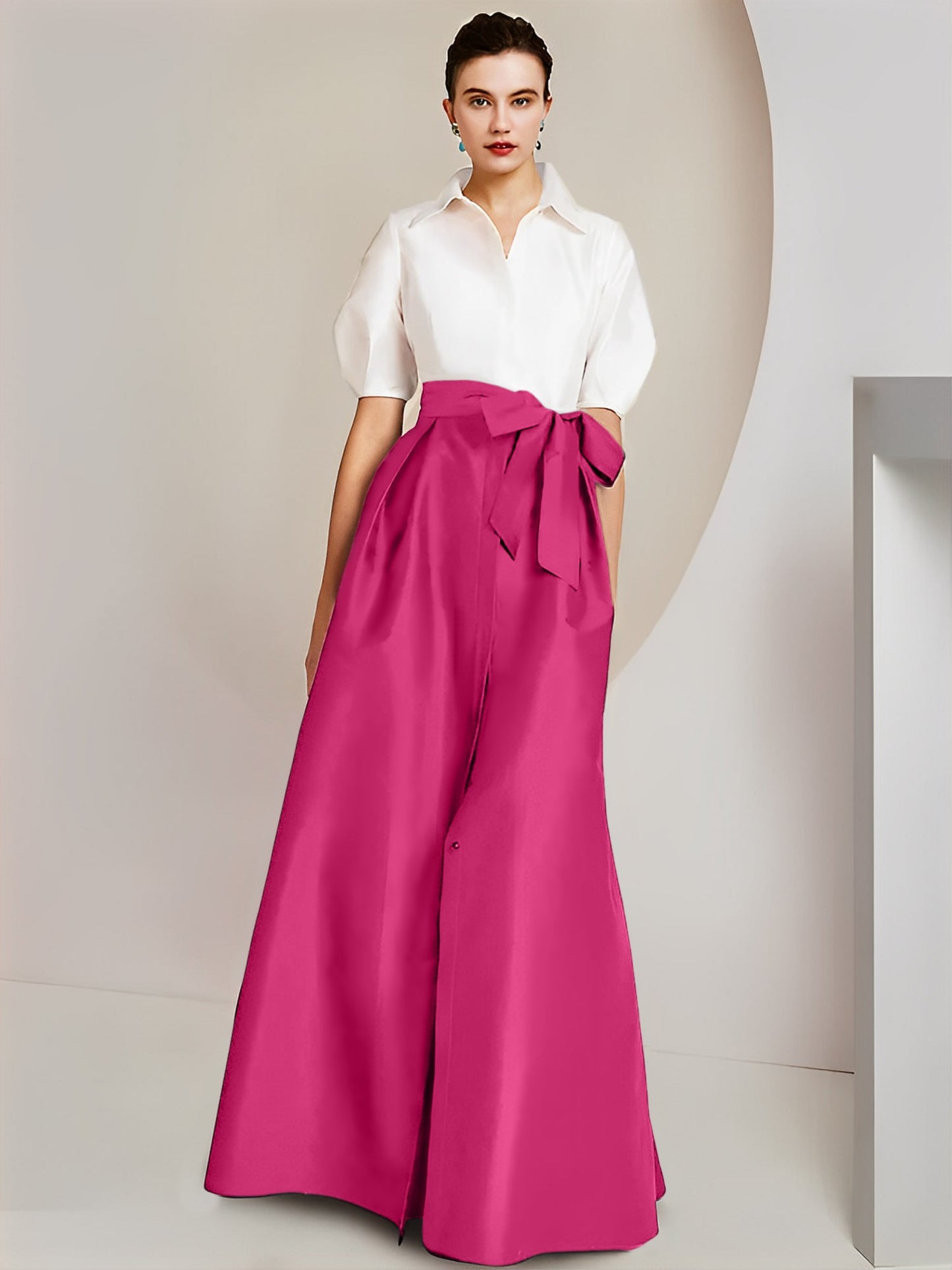 A-Line/Princess Shirt Collar Short Sleeves 2 pieces Mother Of The Bride Dresses