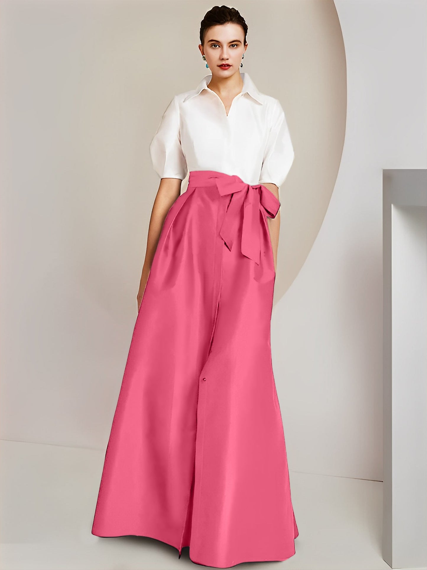 A-Line/Princess Shirt Collar Short Sleeves 2 pieces Mother Of The Bride Dresses