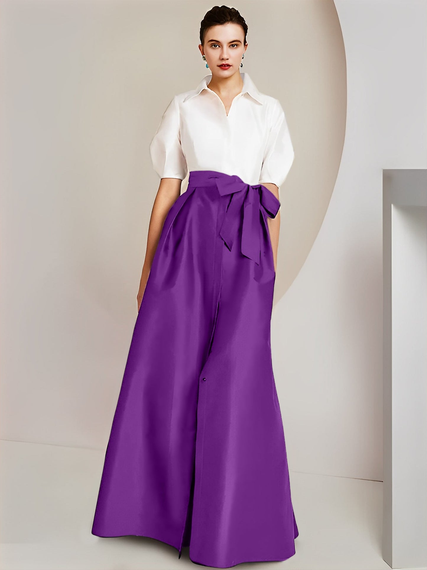 A-Line/Princess Shirt Collar Short Sleeves 2 pieces Mother Of The Bride Dresses