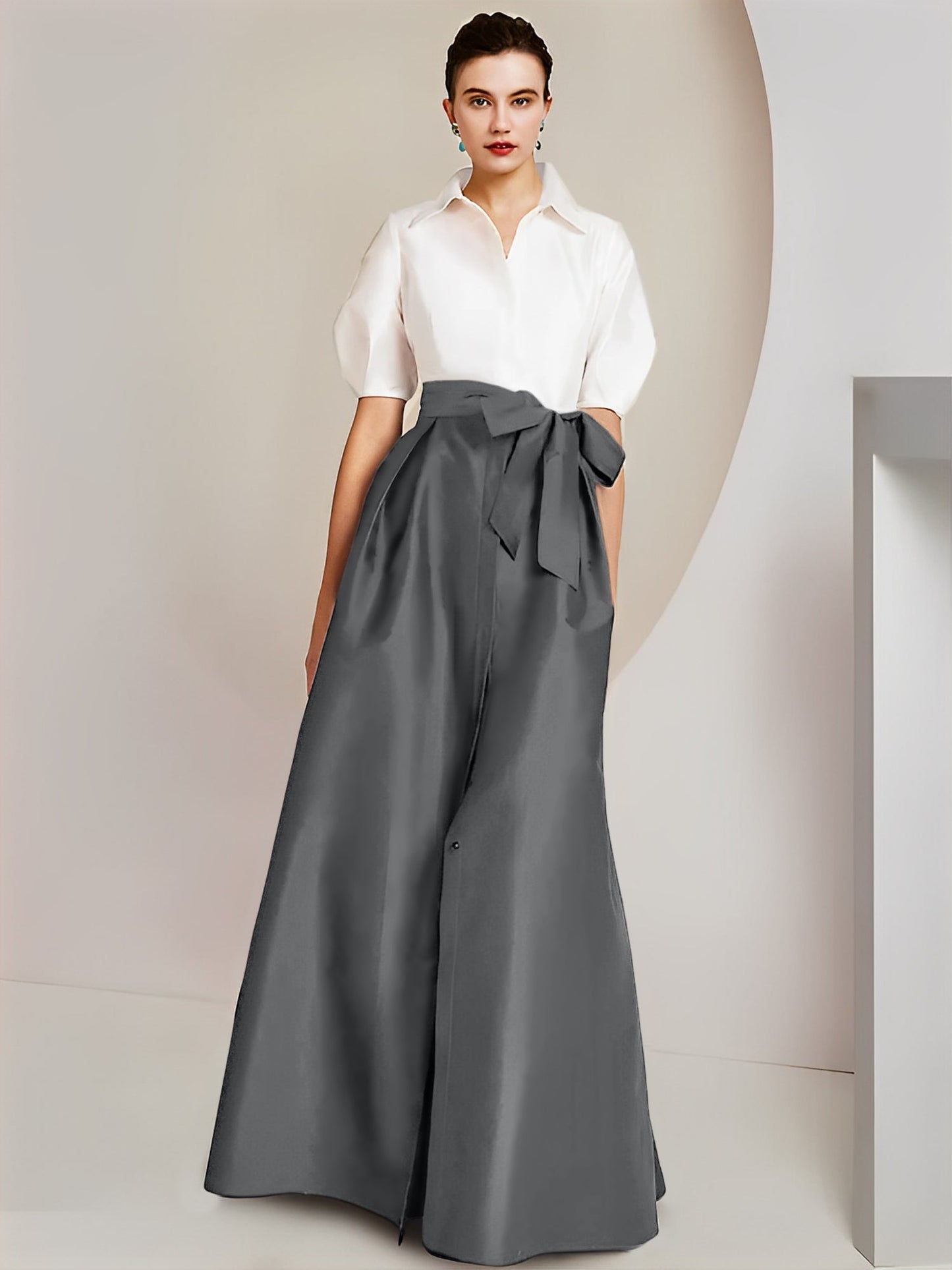 A-Line/Princess Shirt Collar Short Sleeves 2 pieces Mother Of The Bride Dresses