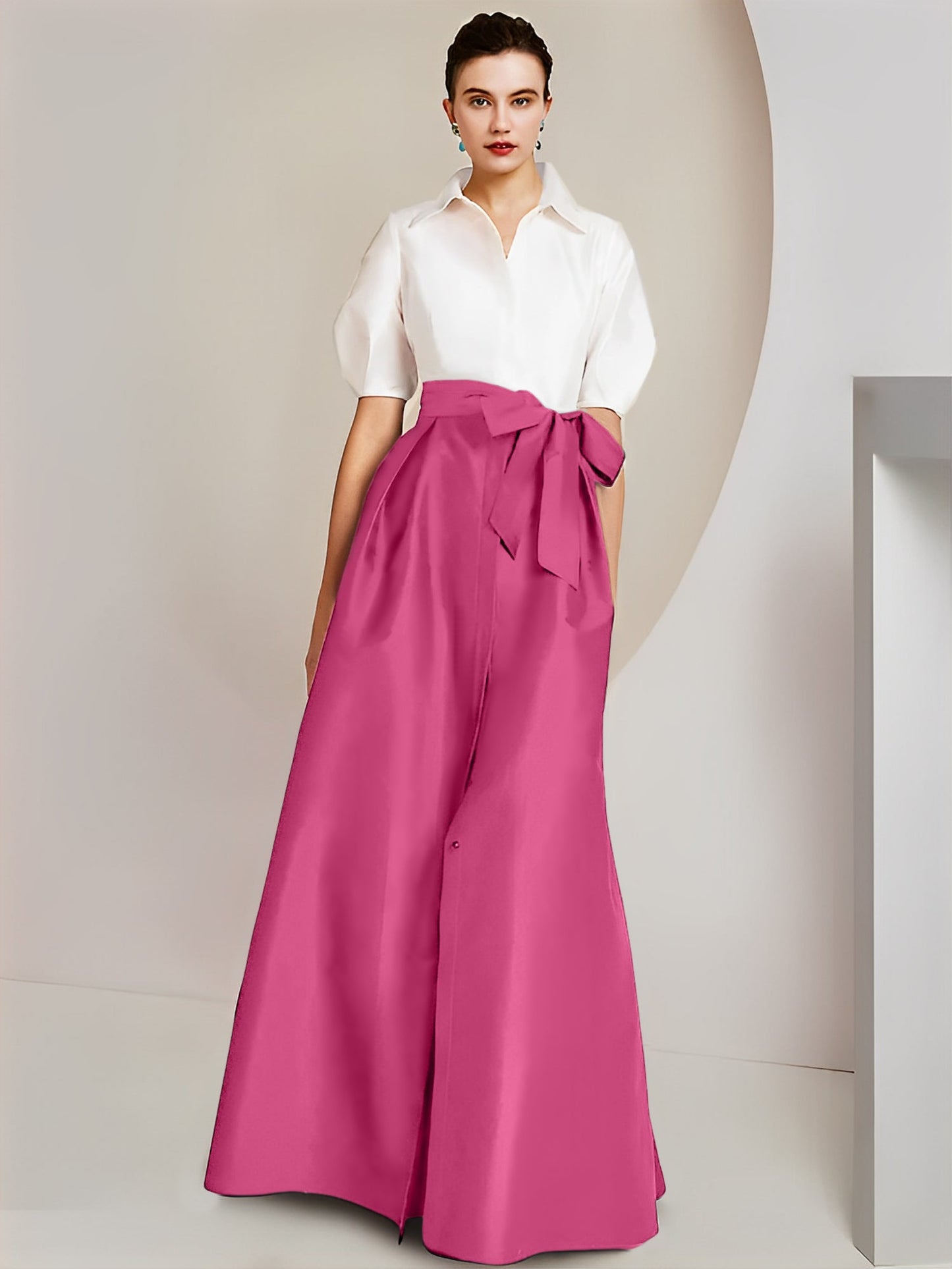 A-Line/Princess Shirt Collar Short Sleeves 2 pieces Mother Of The Bride Dresses