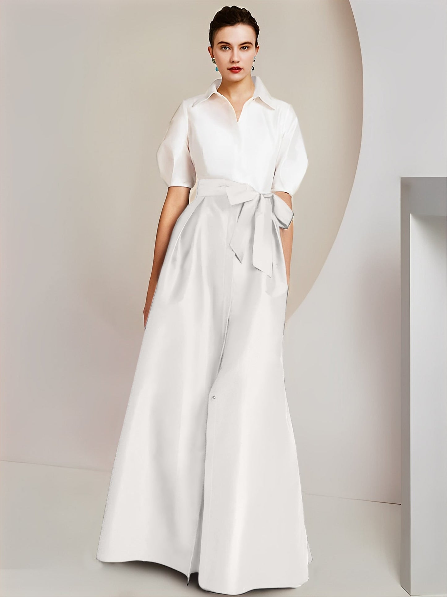 A-Line/Princess Shirt Collar Short Sleeves 2 pieces Mother Of The Bride Dresses