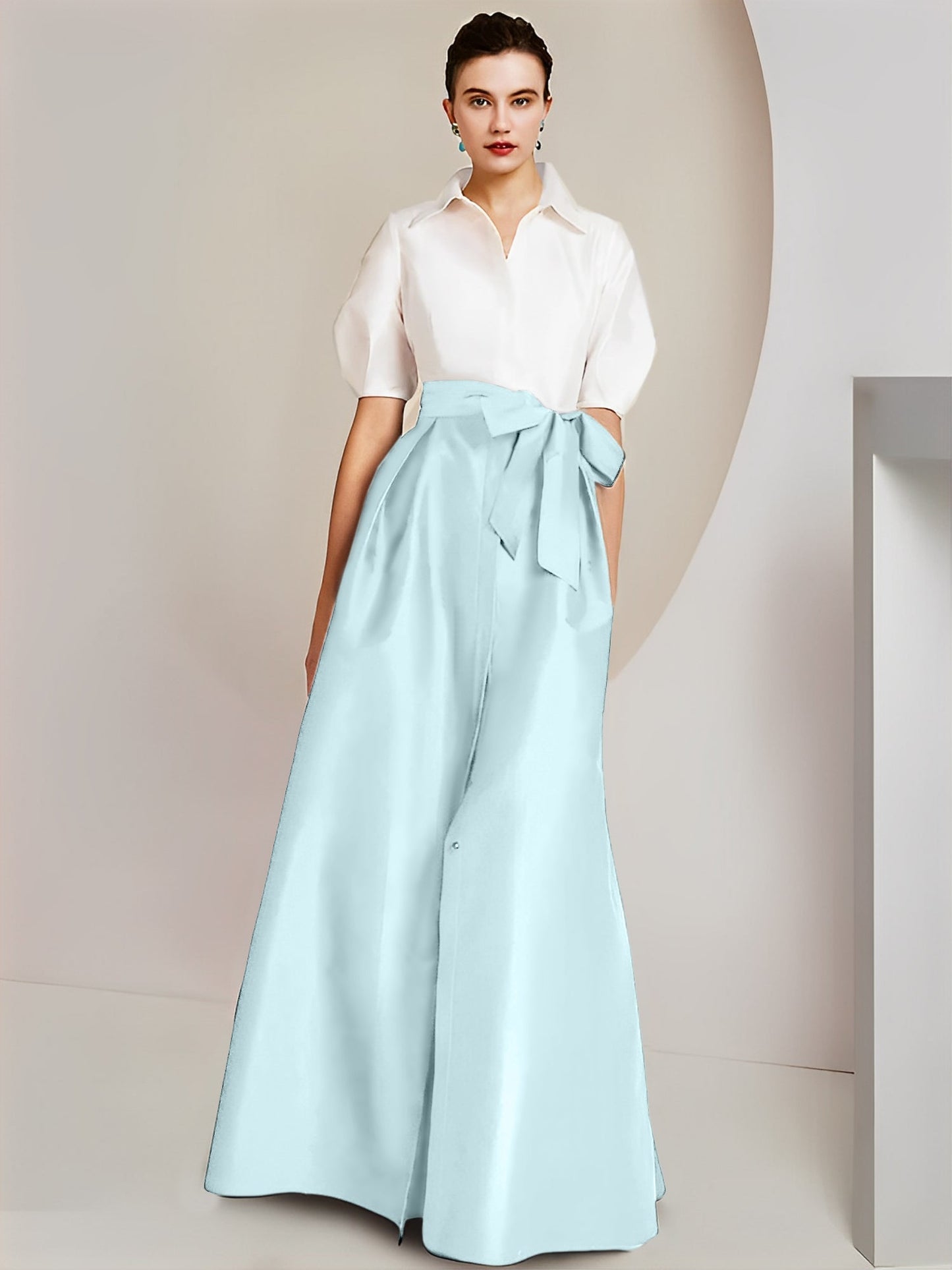 A-Line/Princess Shirt Collar Short Sleeves 2 pieces Mother Of The Bride Dresses