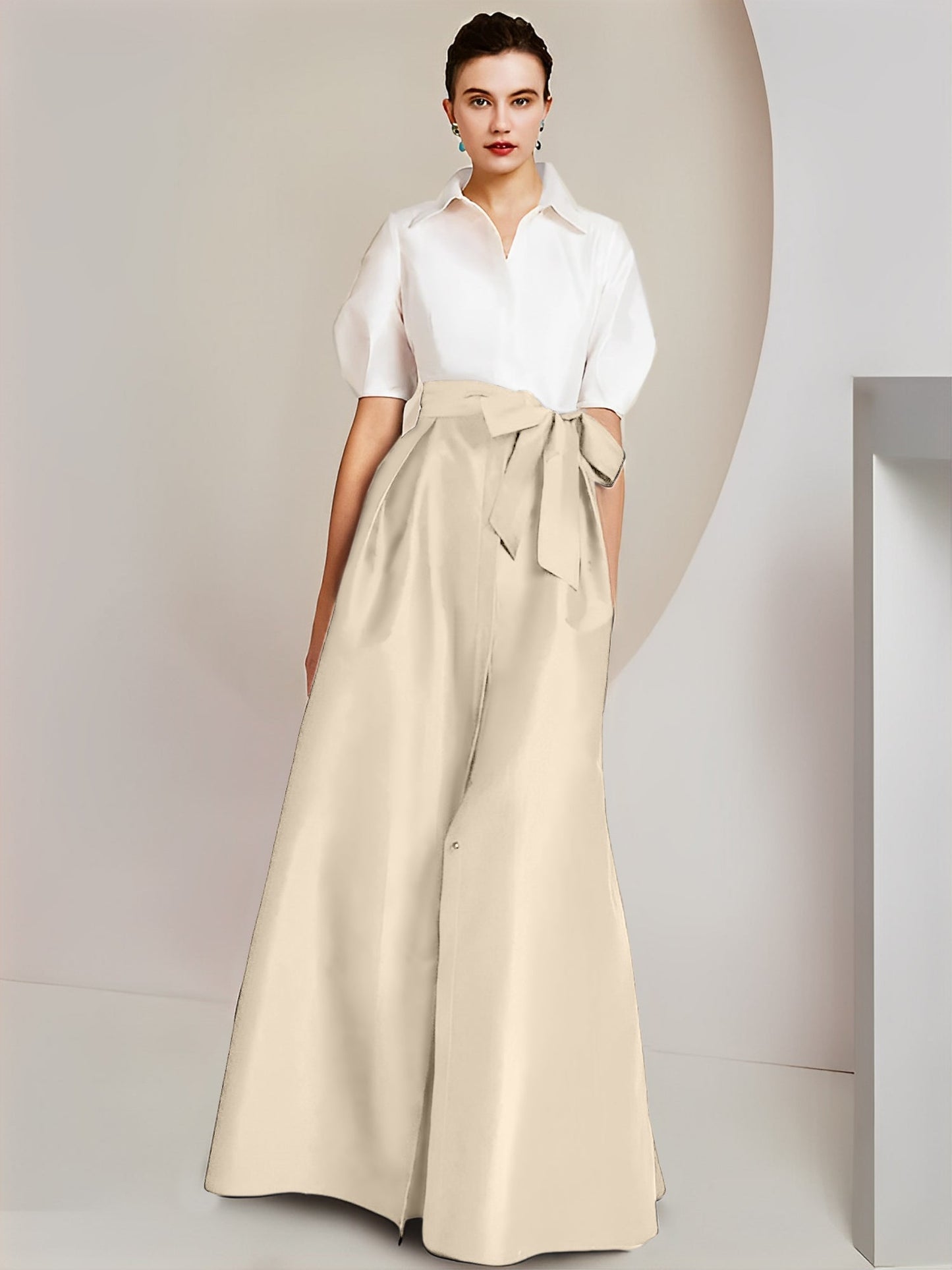 A-Line/Princess Shirt Collar Short Sleeves 2 pieces Mother Of The Bride Dresses