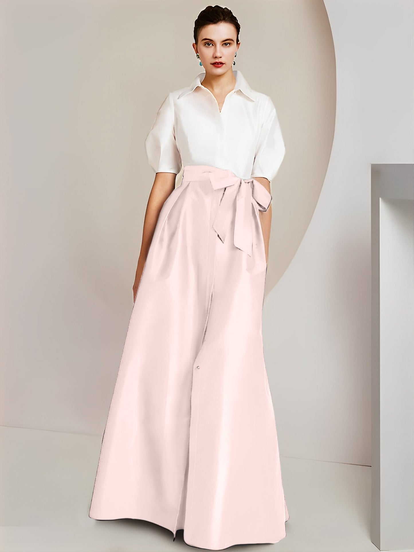 A-Line/Princess Shirt Collar Short Sleeves 2 pieces Mother Of The Bride Dresses