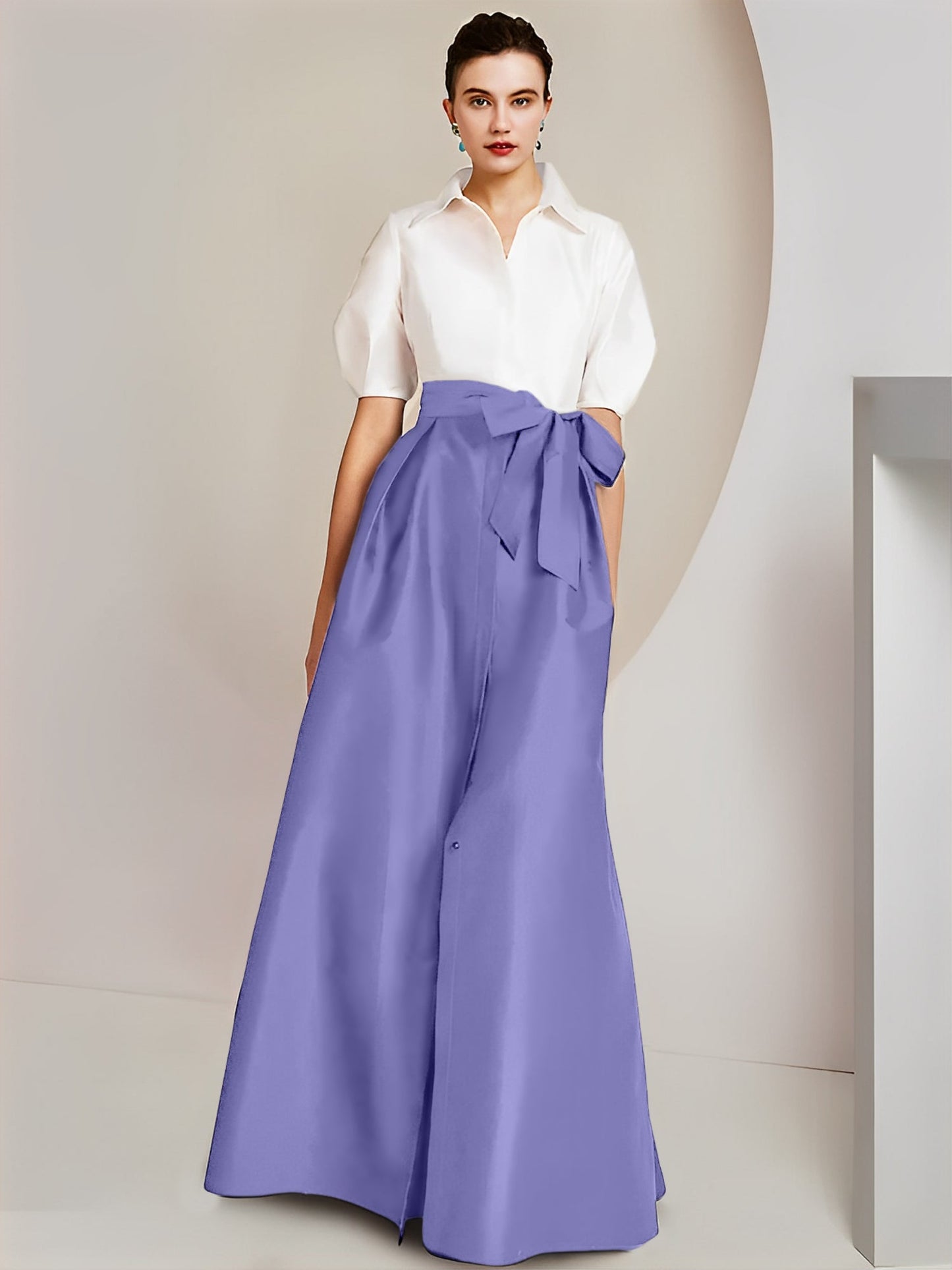 A-Line/Princess Shirt Collar Short Sleeves 2 pieces Mother Of The Bride Dresses