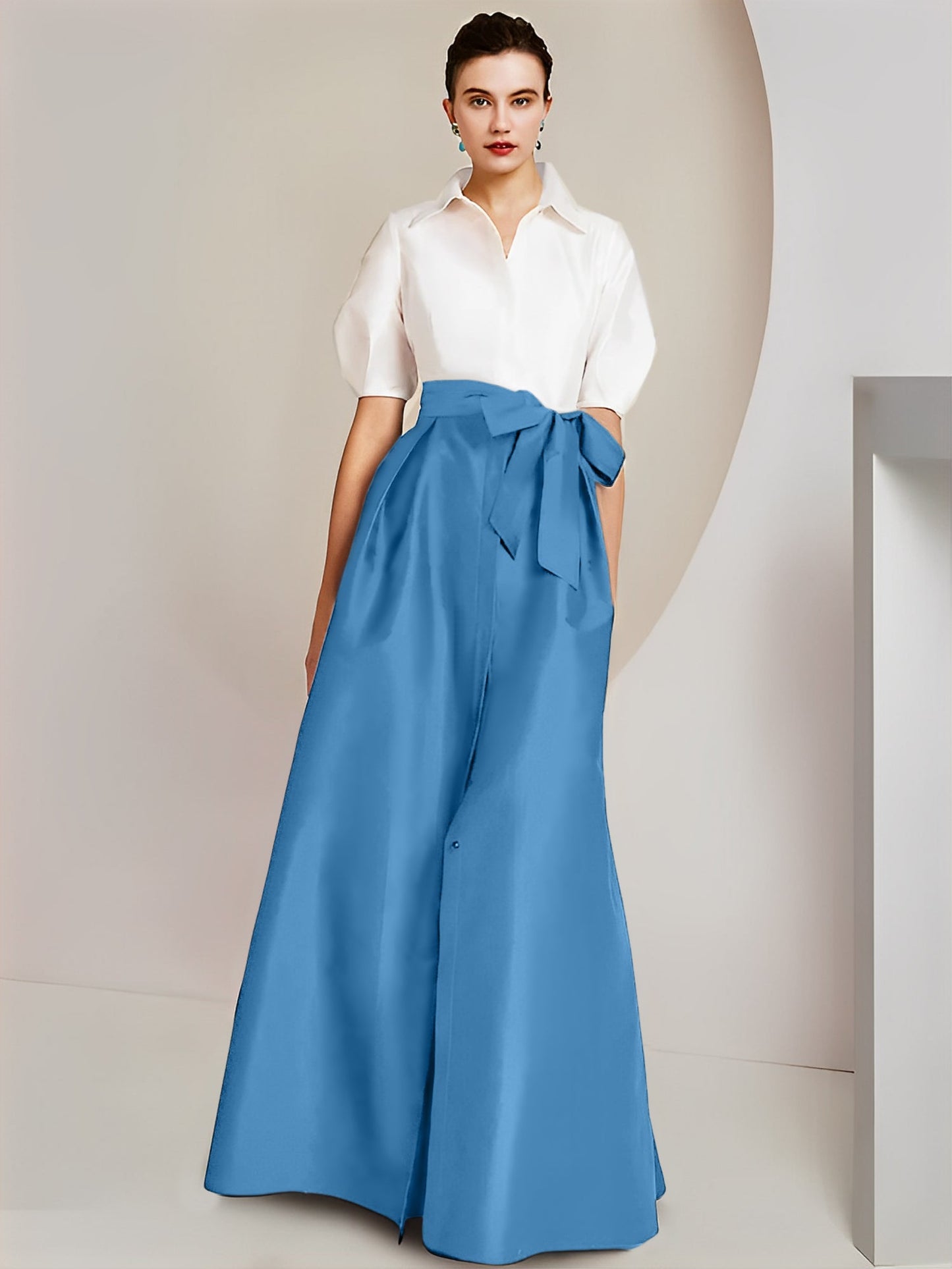 A-Line/Princess Shirt Collar Short Sleeves 2 pieces Mother Of The Bride Dresses