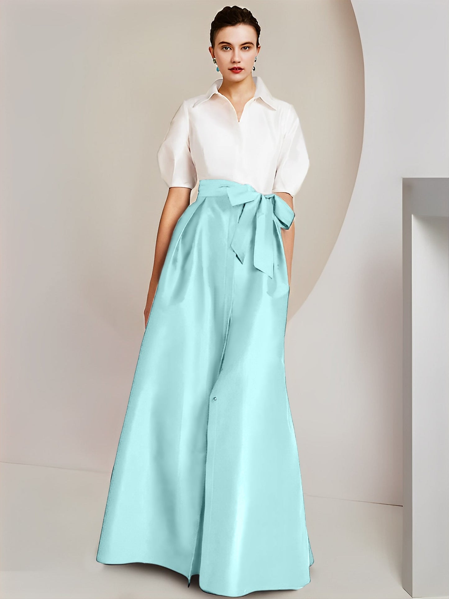 A-Line/Princess Shirt Collar Short Sleeves 2 pieces Mother Of The Bride Dresses