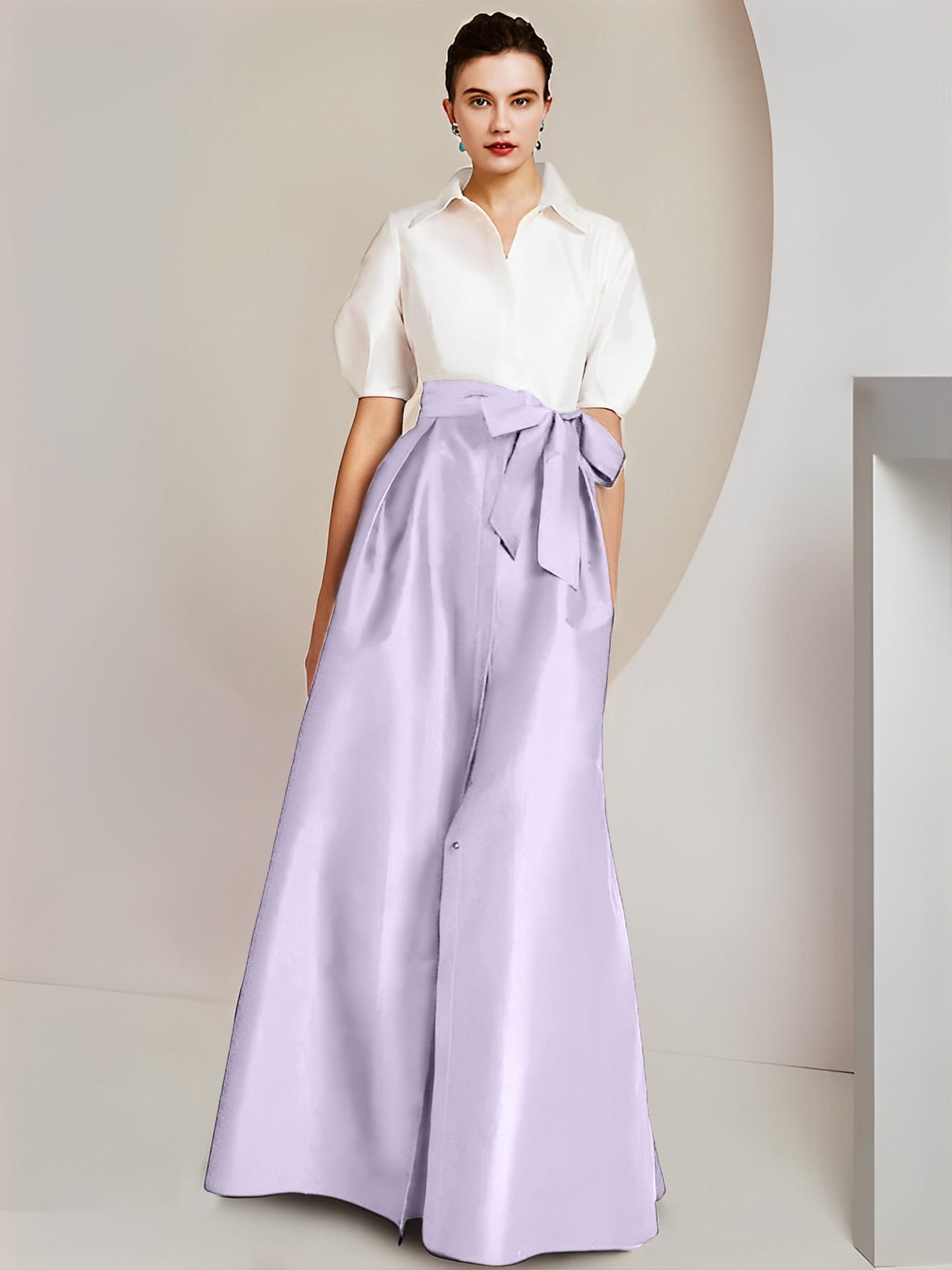 A-Line/Princess Shirt Collar Short Sleeves 2 pieces Mother Of The Bride Dresses