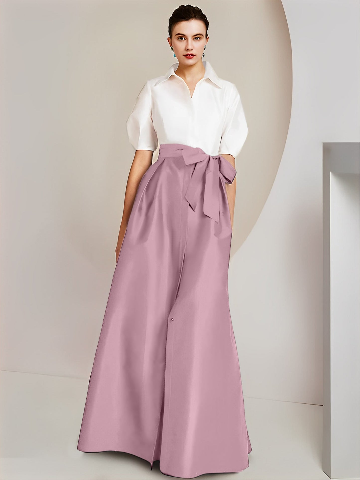 A-Line/Princess Shirt Collar Short Sleeves 2 pieces Mother Of The Bride Dresses