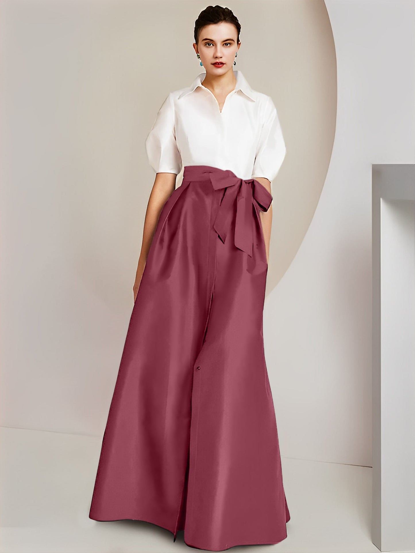 A-Line/Princess Shirt Collar Short Sleeves 2 pieces Mother Of The Bride Dresses