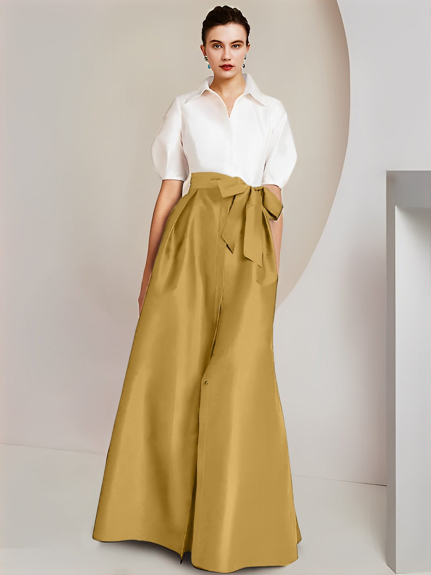 A-Line/Princess Shirt Collar Short Sleeves 2 pieces Mother Of The Bride Dresses