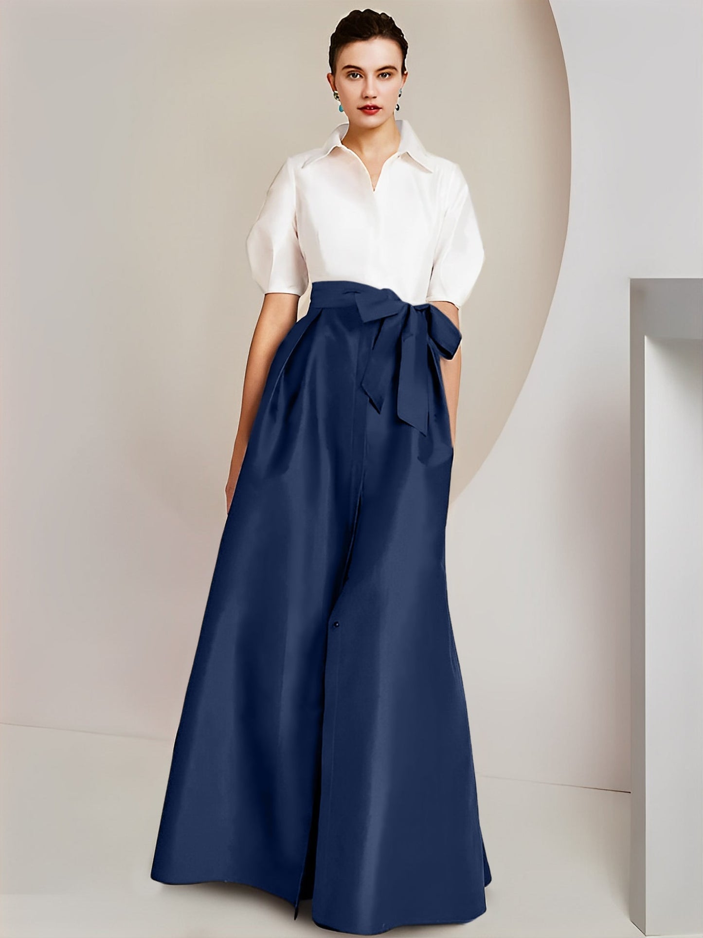 A-Line/Princess Shirt Collar Short Sleeves 2 pieces Mother Of The Bride Dresses