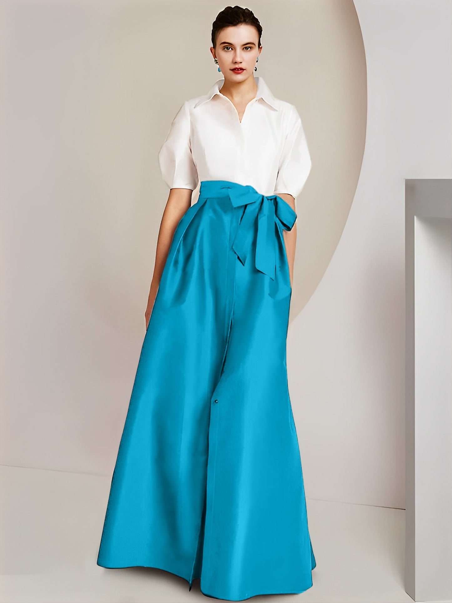 A-Line/Princess Shirt Collar Short Sleeves 2 pieces Mother Of The Bride Dresses