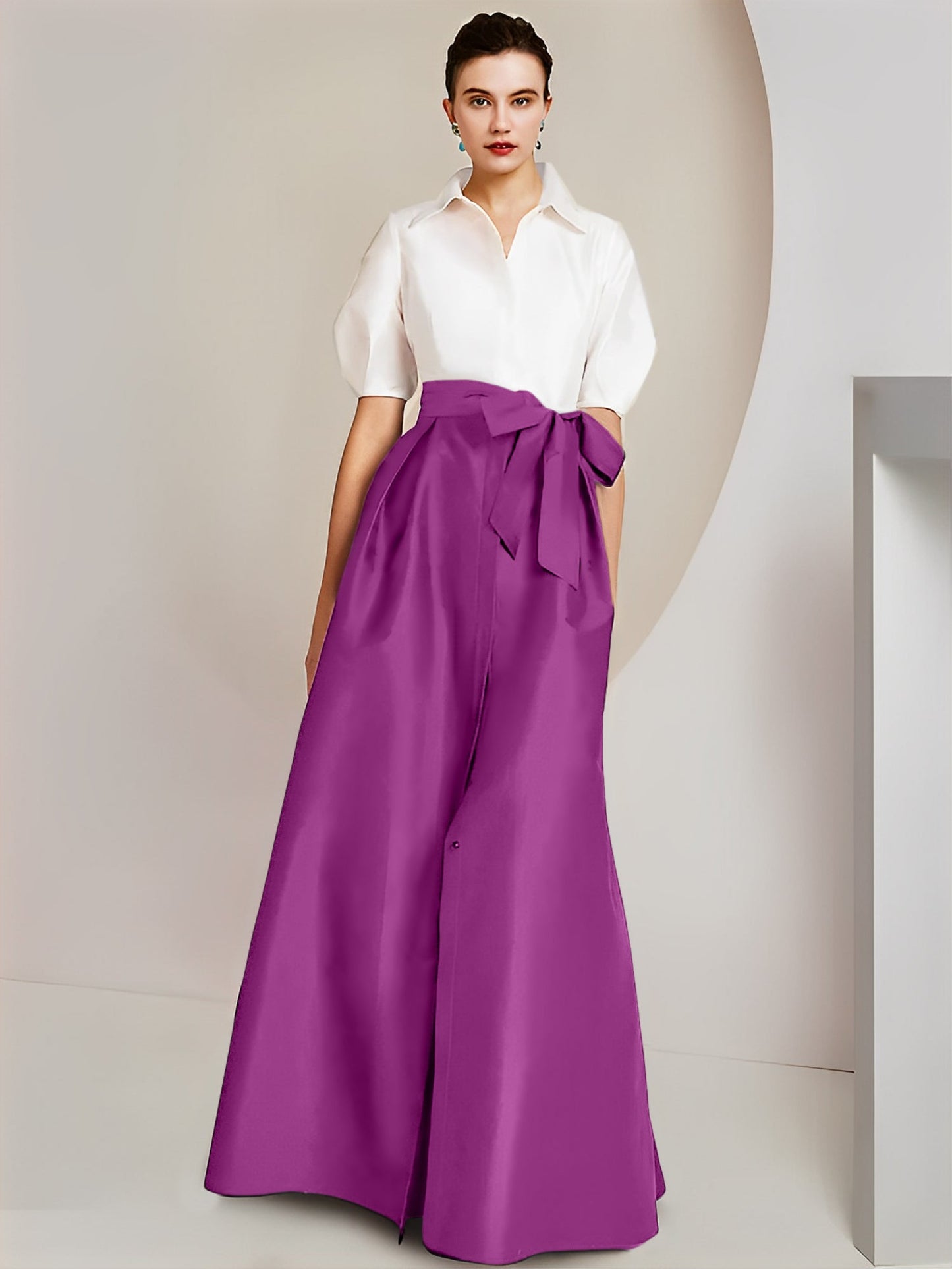 A-Line/Princess Shirt Collar Short Sleeves 2 pieces Mother Of The Bride Dresses