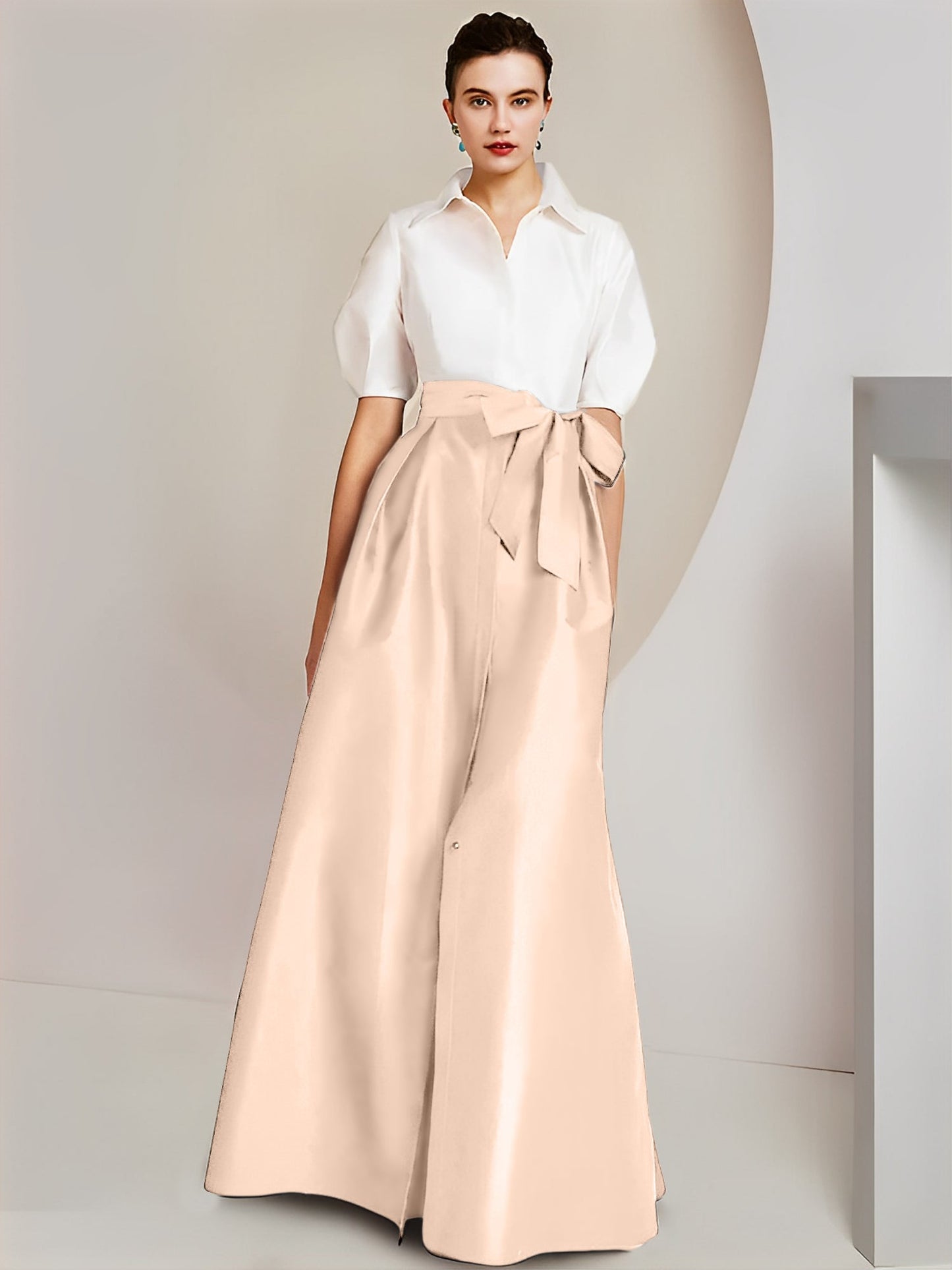 A-Line/Princess Shirt Collar Short Sleeves 2 pieces Mother Of The Bride Dresses