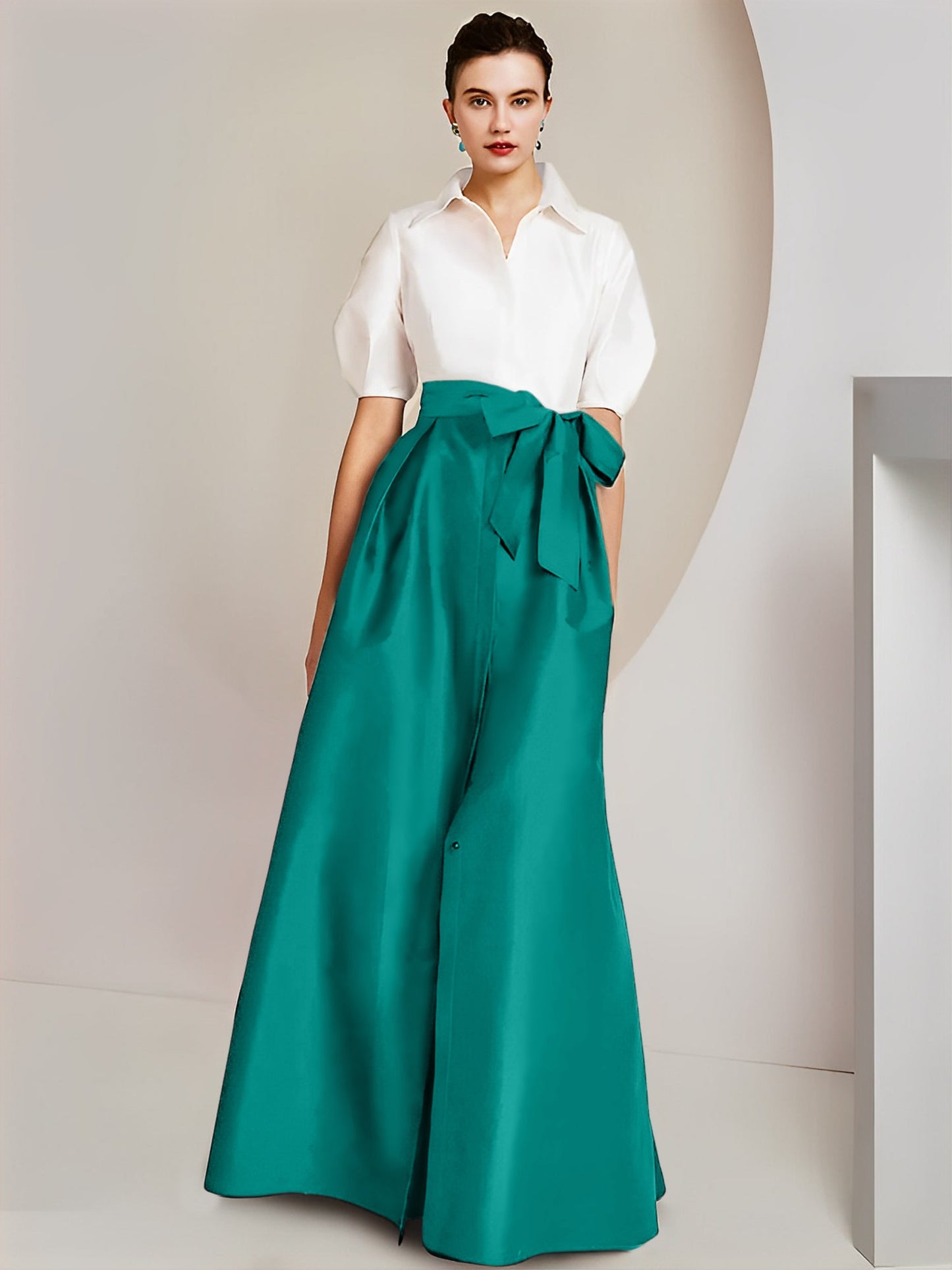 A-Line/Princess Shirt Collar Short Sleeves 2 pieces Mother Of The Bride Dresses