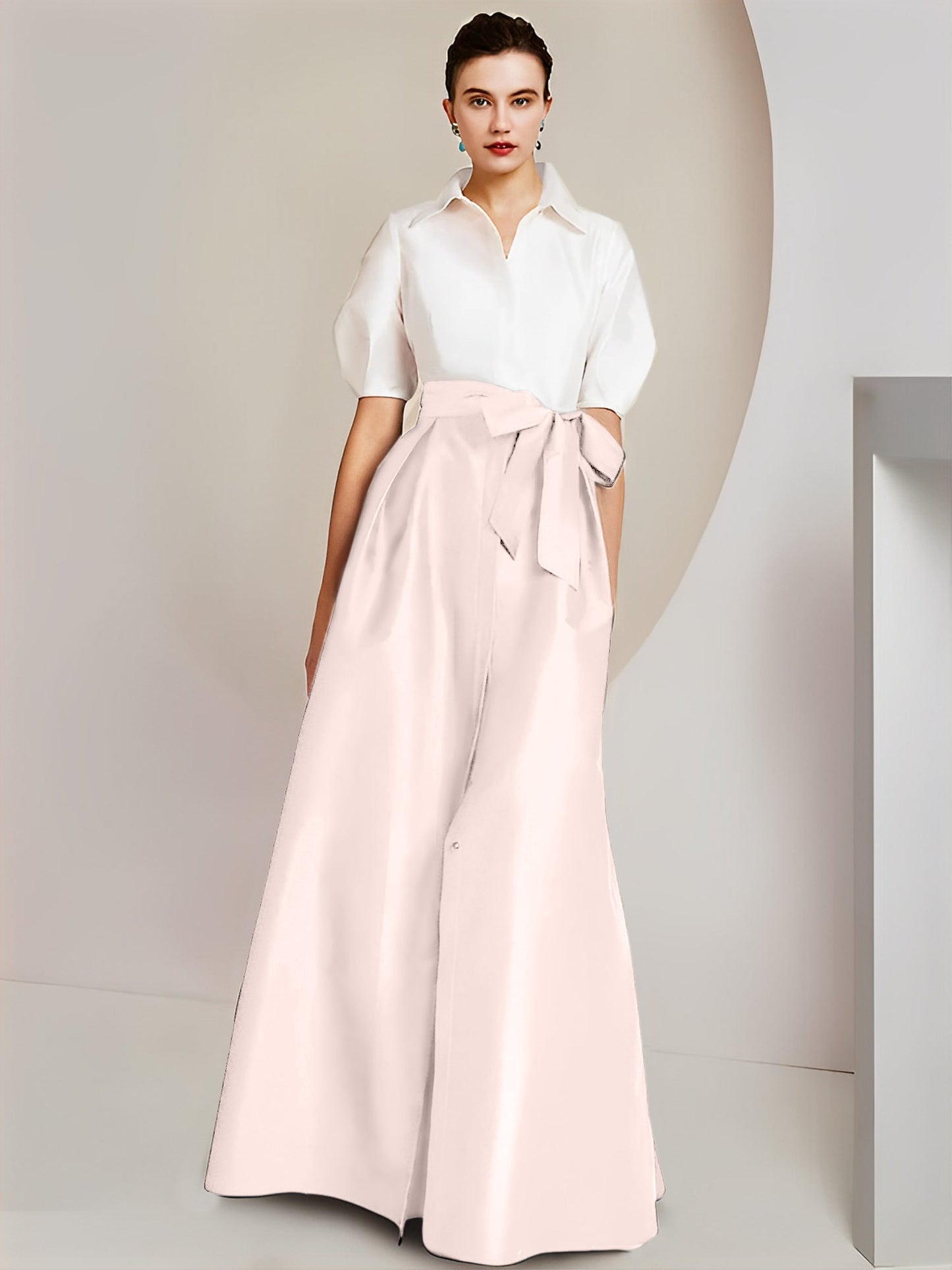 A-Line/Princess Shirt Collar Short Sleeves 2 pieces Mother Of The Bride Dresses